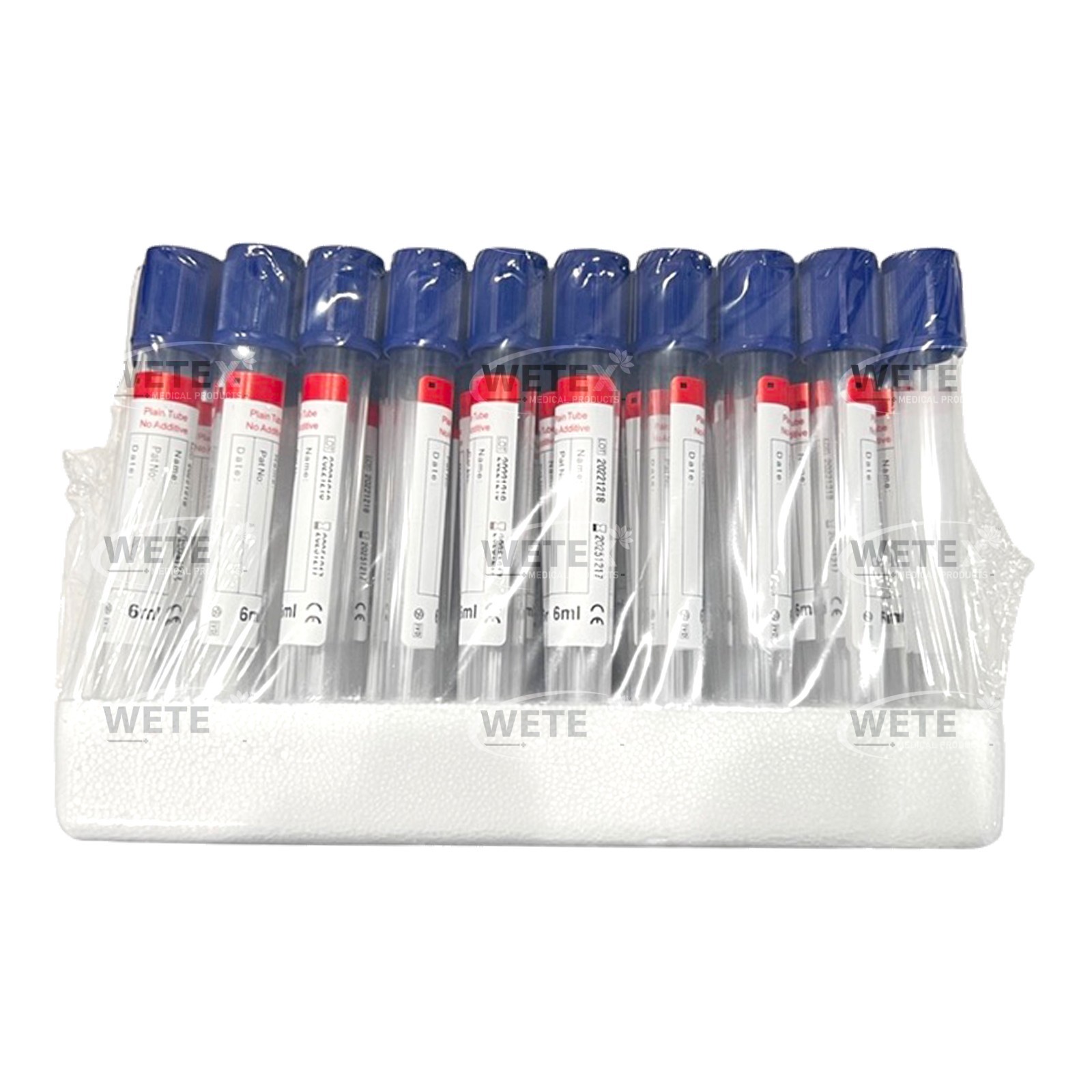 VACUUM BLOOD COLLECTION PLAIN TUBE NO ADDITIVE, 13x100mm 6mL, Exp 12/25