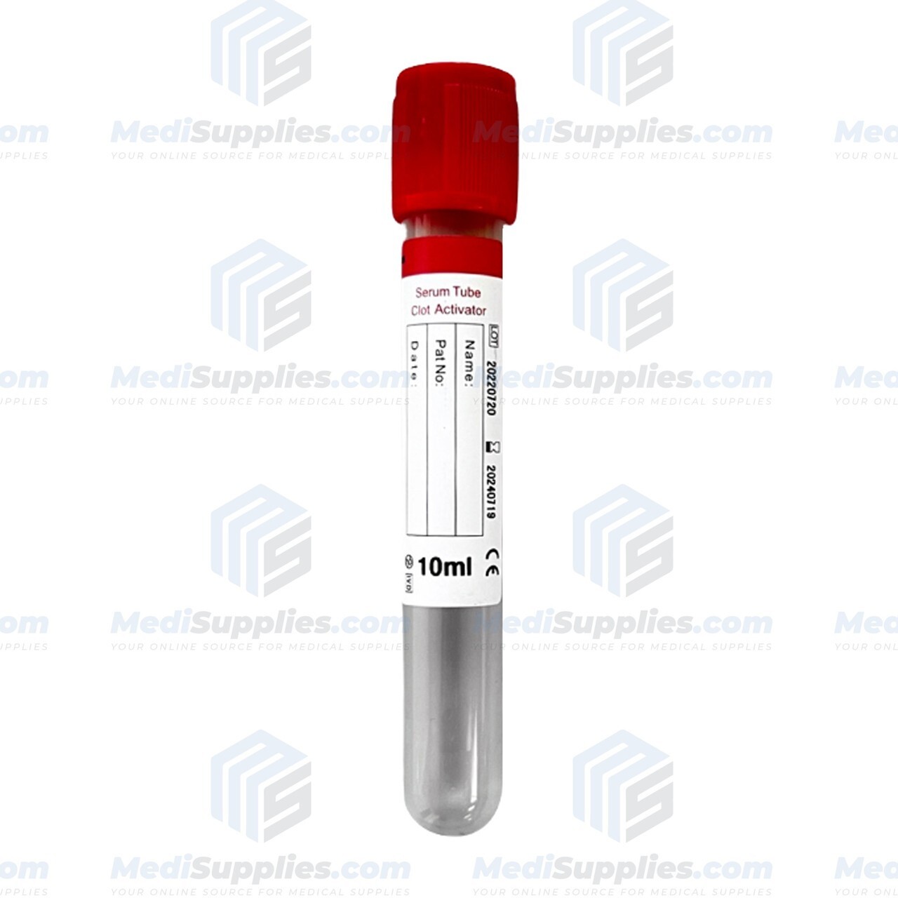 Vacuum Blood Collection Tube (Serum Tube Clot Activator), 10ml, Red, Exp 7/24