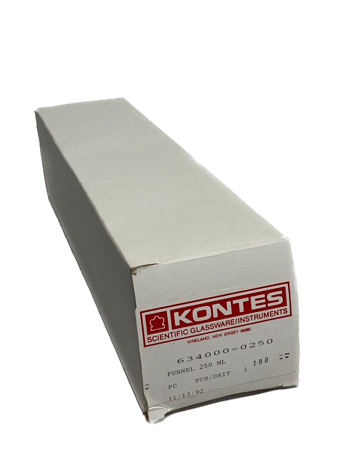 New KONTES Glass 250mL 24/40 Pressure Equalizing Addition Funnel w/Stpck 634000
