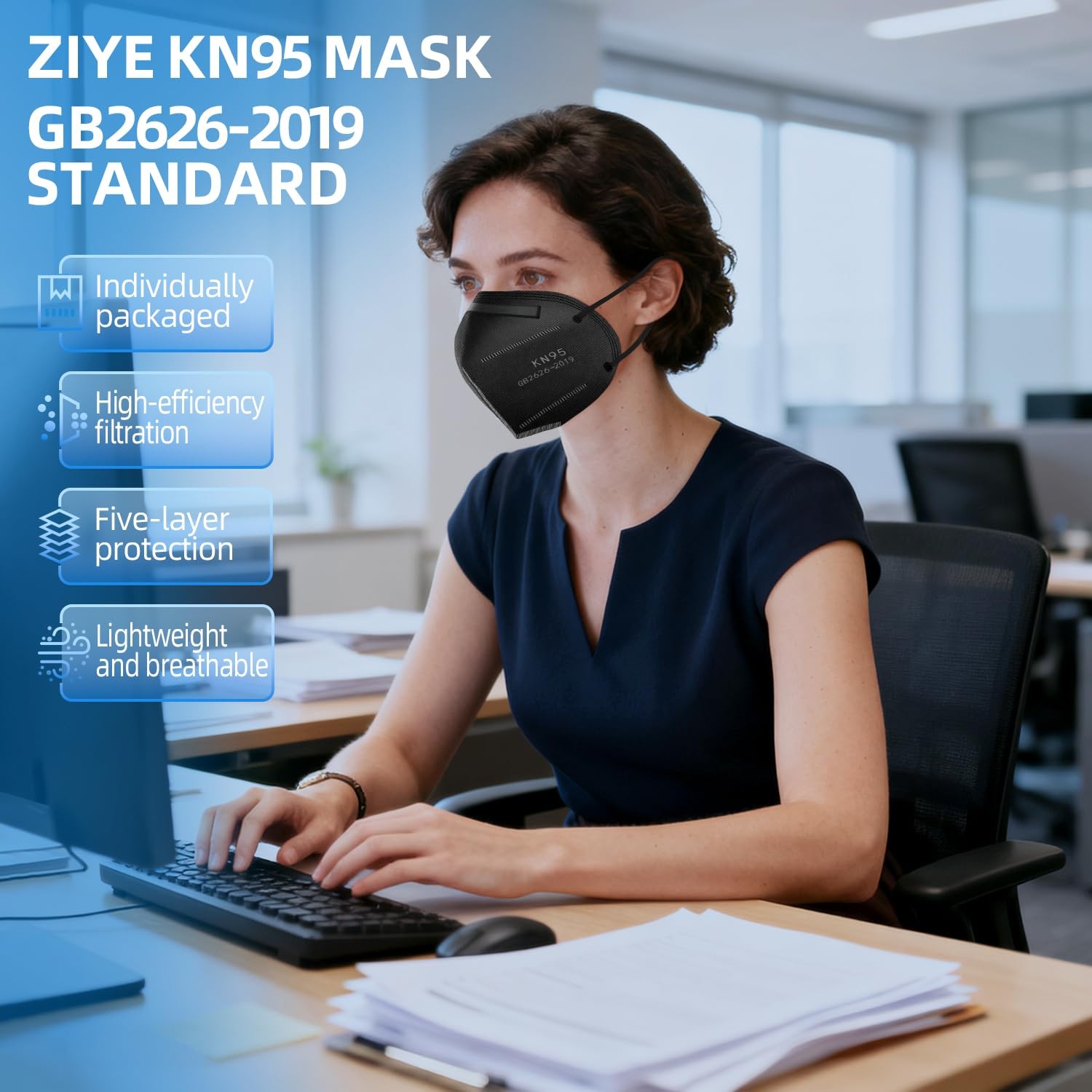 50-Pack Multicolor KN95 Face Masks – 5-Ply Cup Dust Protective Masks with Ela…