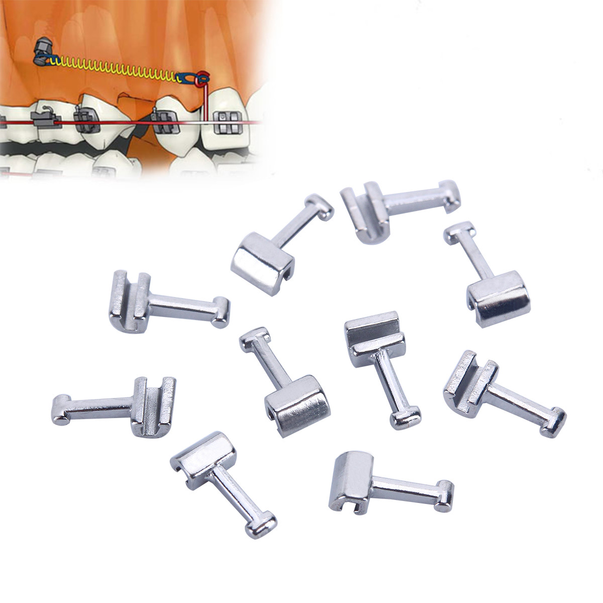 5x Dental Orthodontic Crimpable Hook Long type Elastic Lined 10 pcs/pack AZDENT