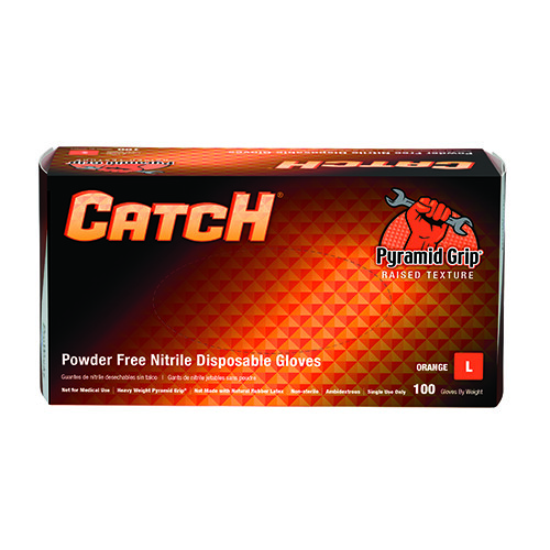 CATCH Nitrile Disposable Gloves w/ Pyramid Grip Texture Orange 9 Mil Box of 100