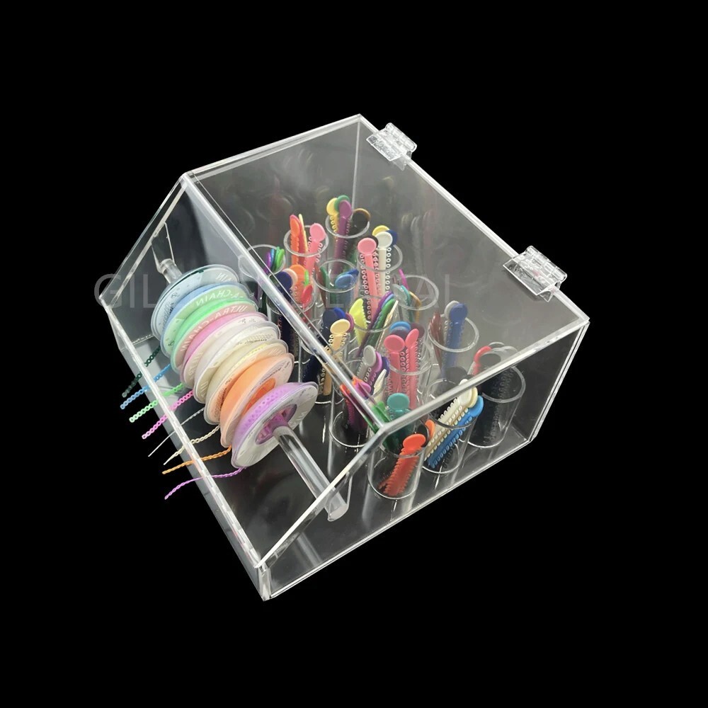 1 Box Dental Orthodontic Elastics Power Chains Ligature Ties Holder Acrylic Case