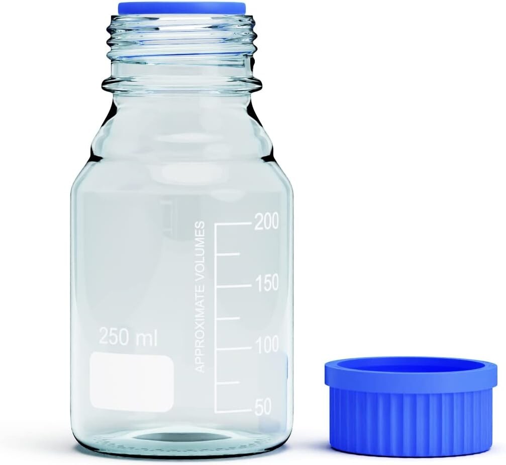 250ml Glass Round Media Storage Bottles with GL45 Screw Cap, Borosilicate Glass
