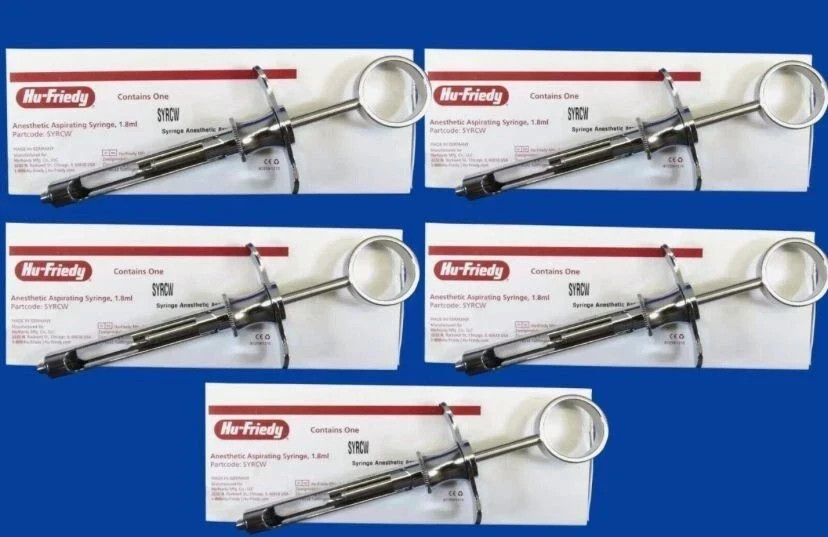 Lot of 5 Hu-Friedy CW Style Dental Anesthetic Aspirating 1.8ml Syringe SYRCW