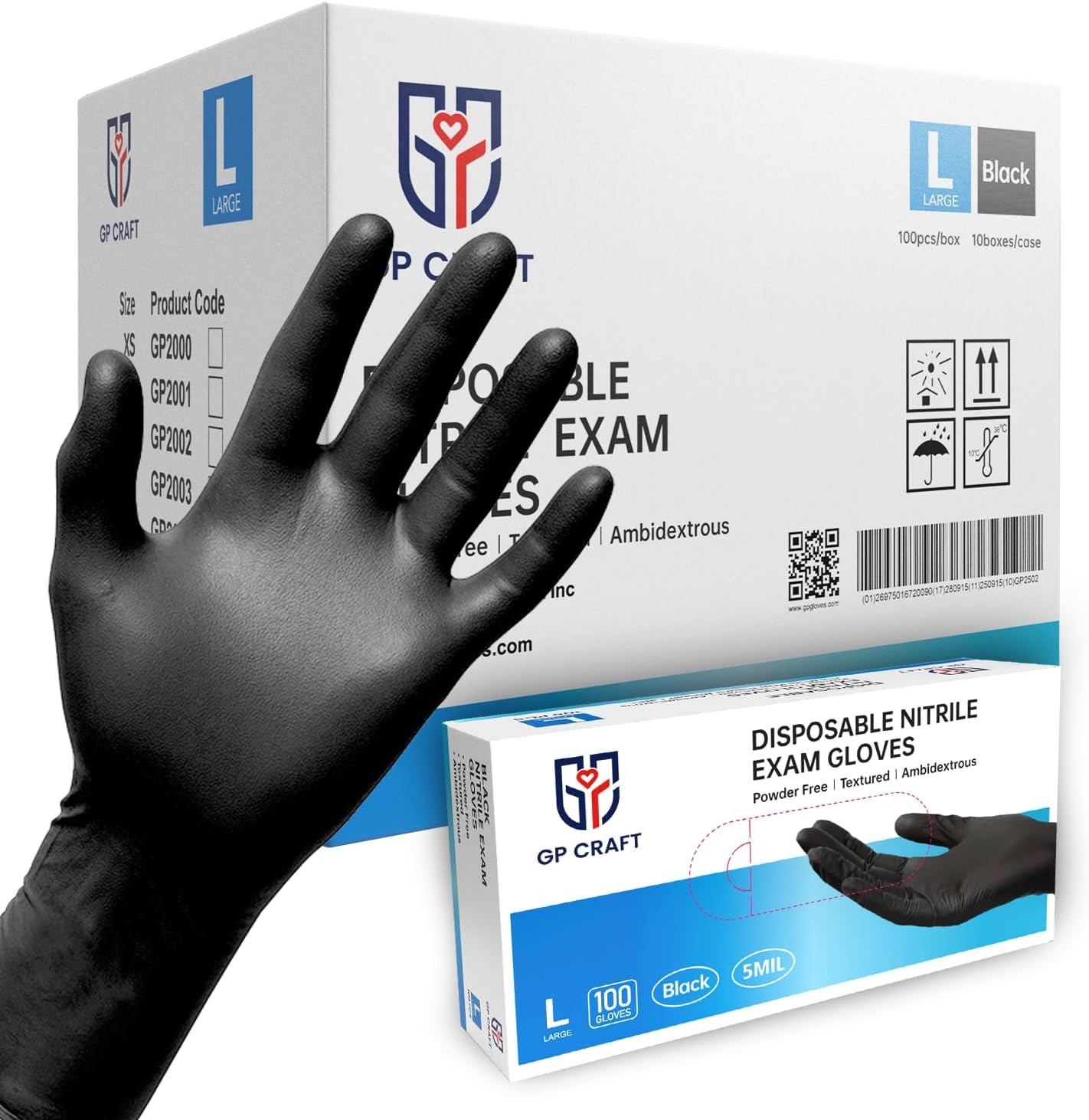 5 Mil Nitrile Gloves Black GP50 – Latex & Powder Free – Disposable – Food Safe –