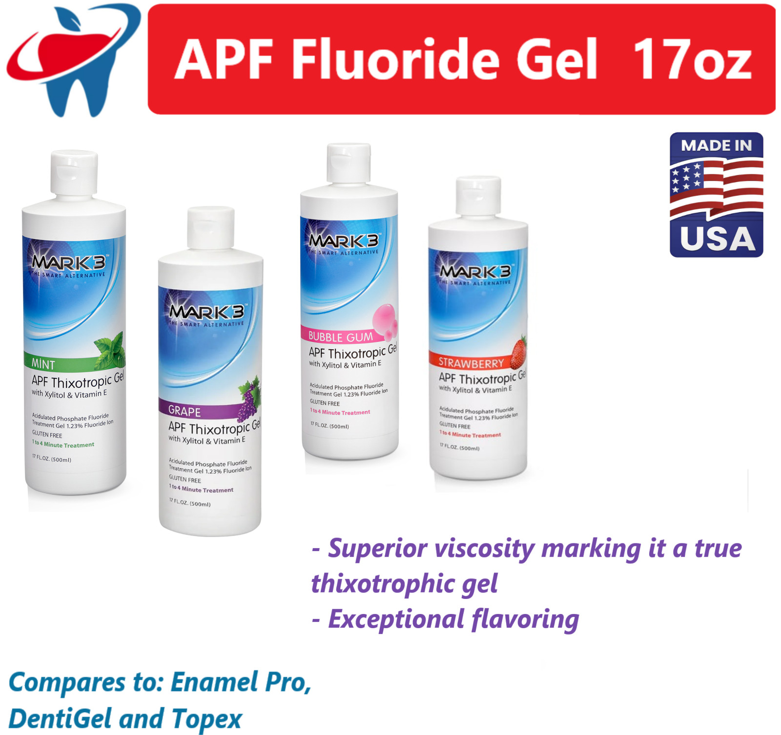 Dental Fluoride Gel Dental APF Thixotrophic Fluoride 1.23% 17 oz., 1-5 Pack USA