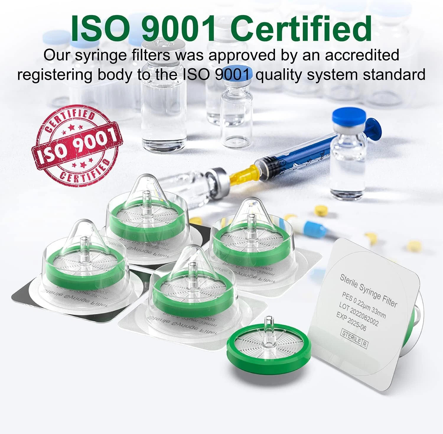 200x2mL HPLC Vials 9mm Screw Caps +50x Sterile PES 0.22μm 33mm Syringe Filters