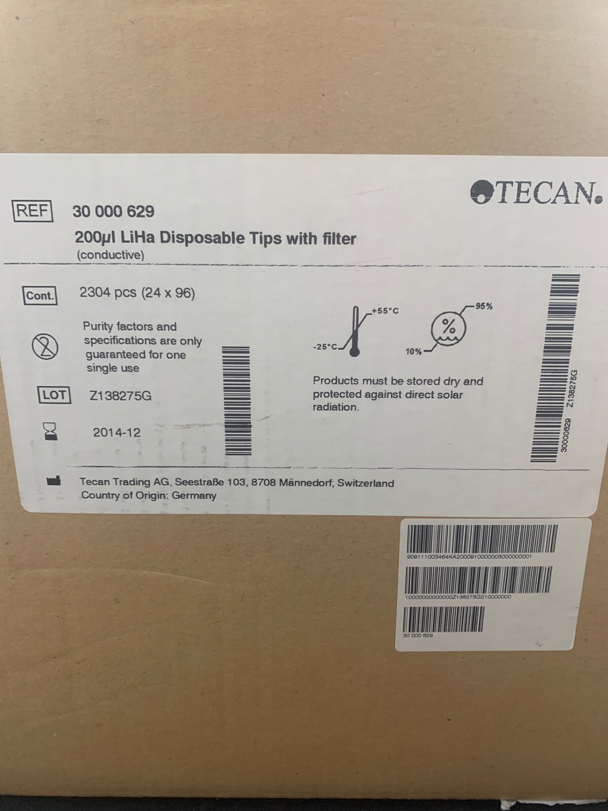 TECAN 200µL LIHA Disposable Pipette Tips Pure Filtered Hanging 96 Rack 1728/Case