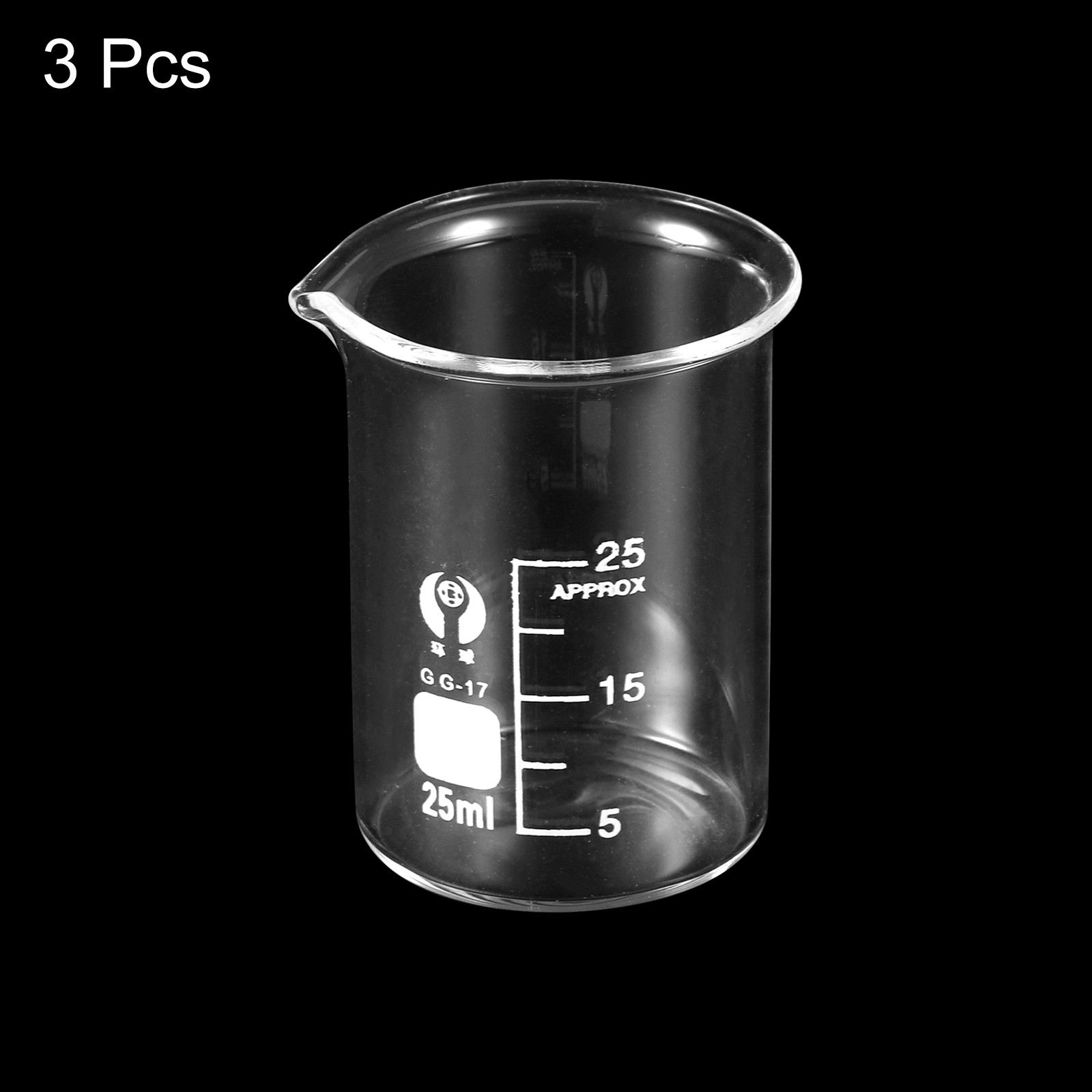 3Pcs 25ml Low Form Glass Beaker, 3.3 Glass Graduated Measuring Cup