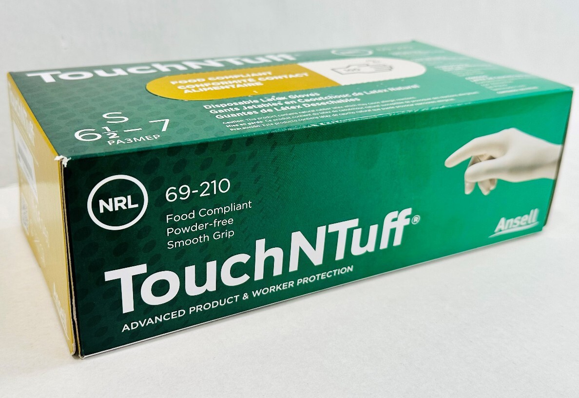 *100-Pieces* Ansell TouchNTuff Disposable Latex Gloves 6.5-7 Small 69-210
