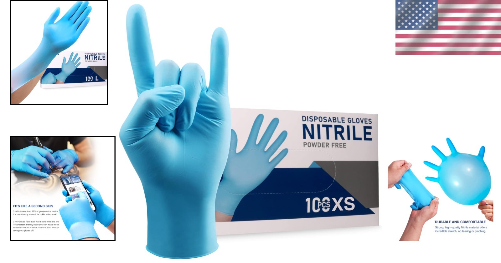 Ambidextrous Nitrile Gloves Small 100 Count Waterproof Powder Free for Cleaning