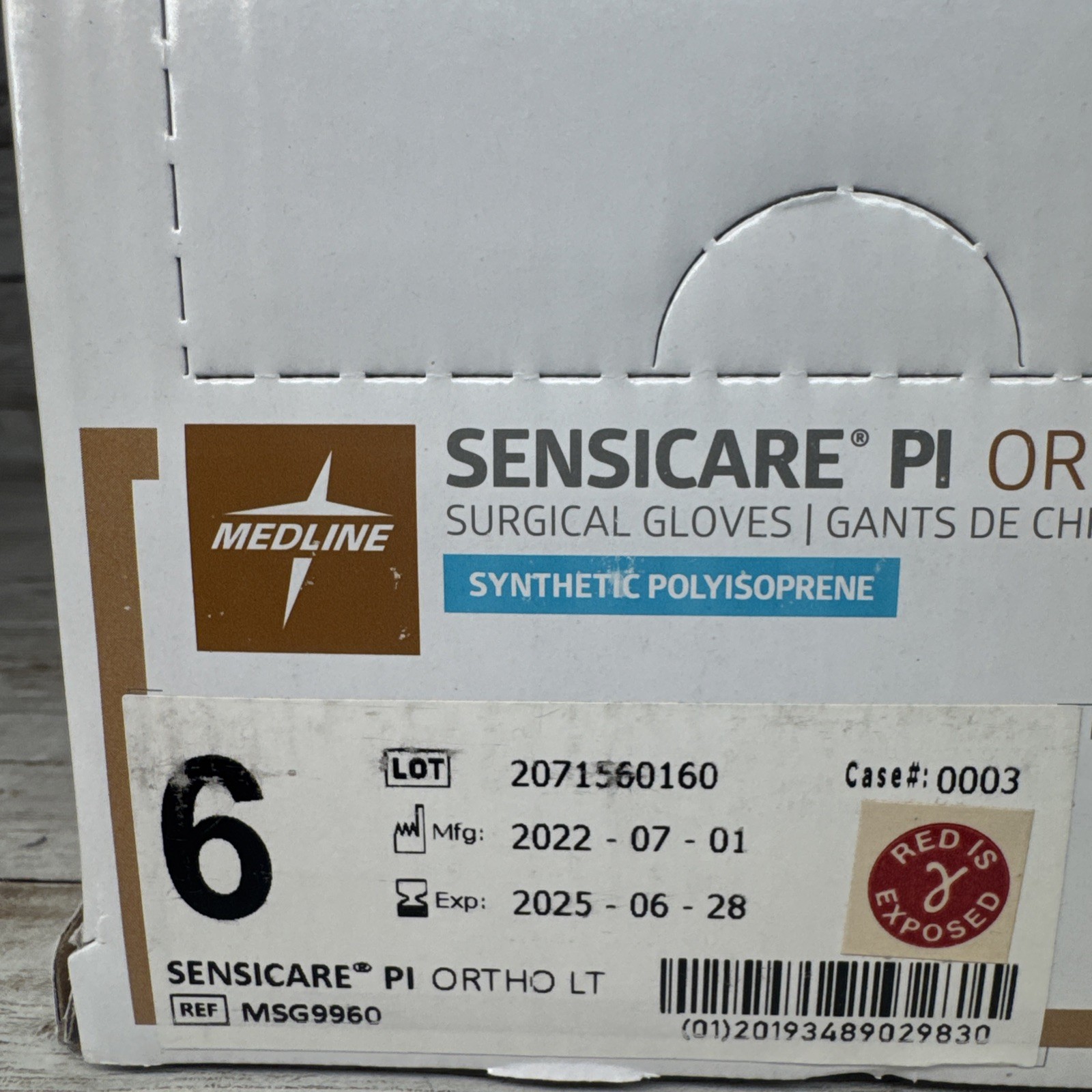 Sensicare Surgical Gloves PI ORTHO LT *1 Box 50 Pair* Sterile Size: 6 *See Date*