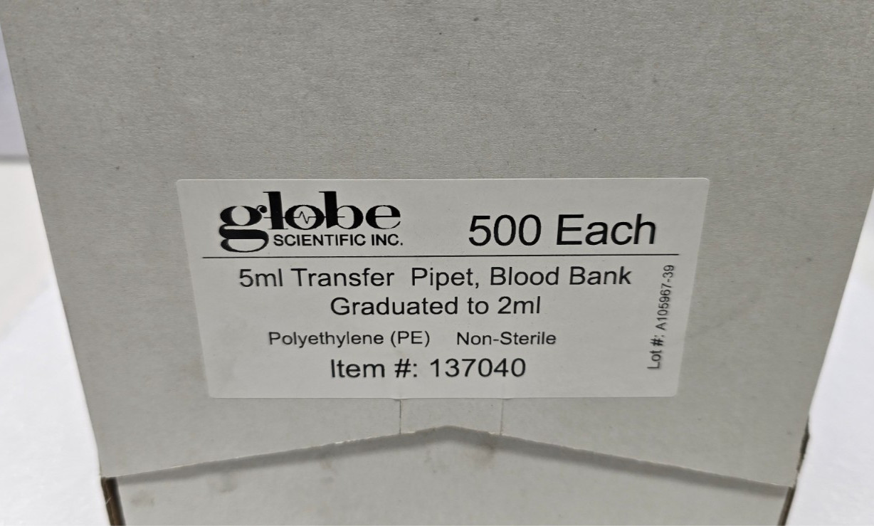 Transfer Pipette, 5.0ml, Large Bulb, Grad. to 2mL, 155mm, 500 Pack