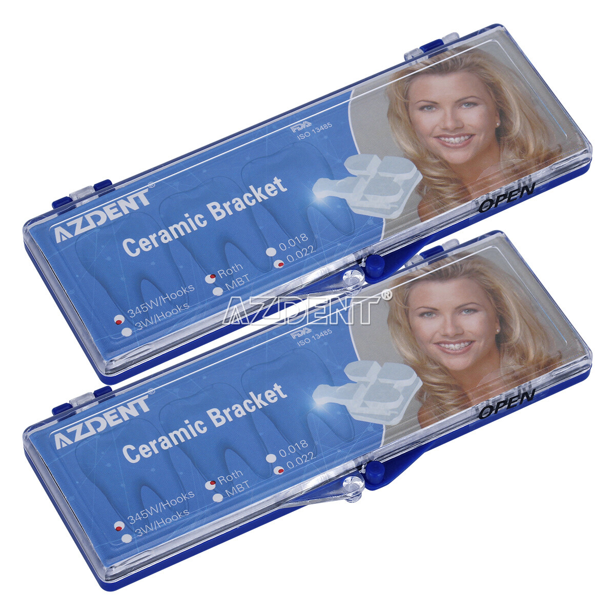 AZDENT Dental Orthodontic Ceramic Brackets Braces Roth MBT 022 /018 Hooks 345
