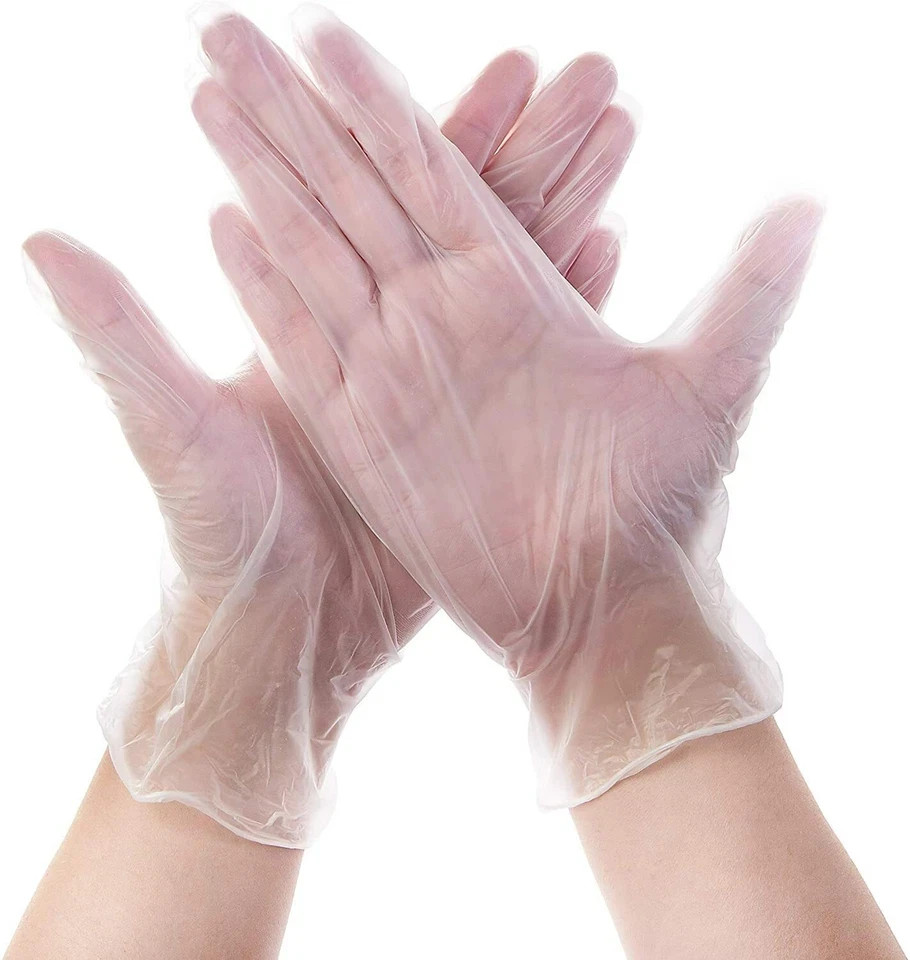 Disposable Vinyl Gloves, Latex Free Powder Free, Clear Food Safe Gloves S M L