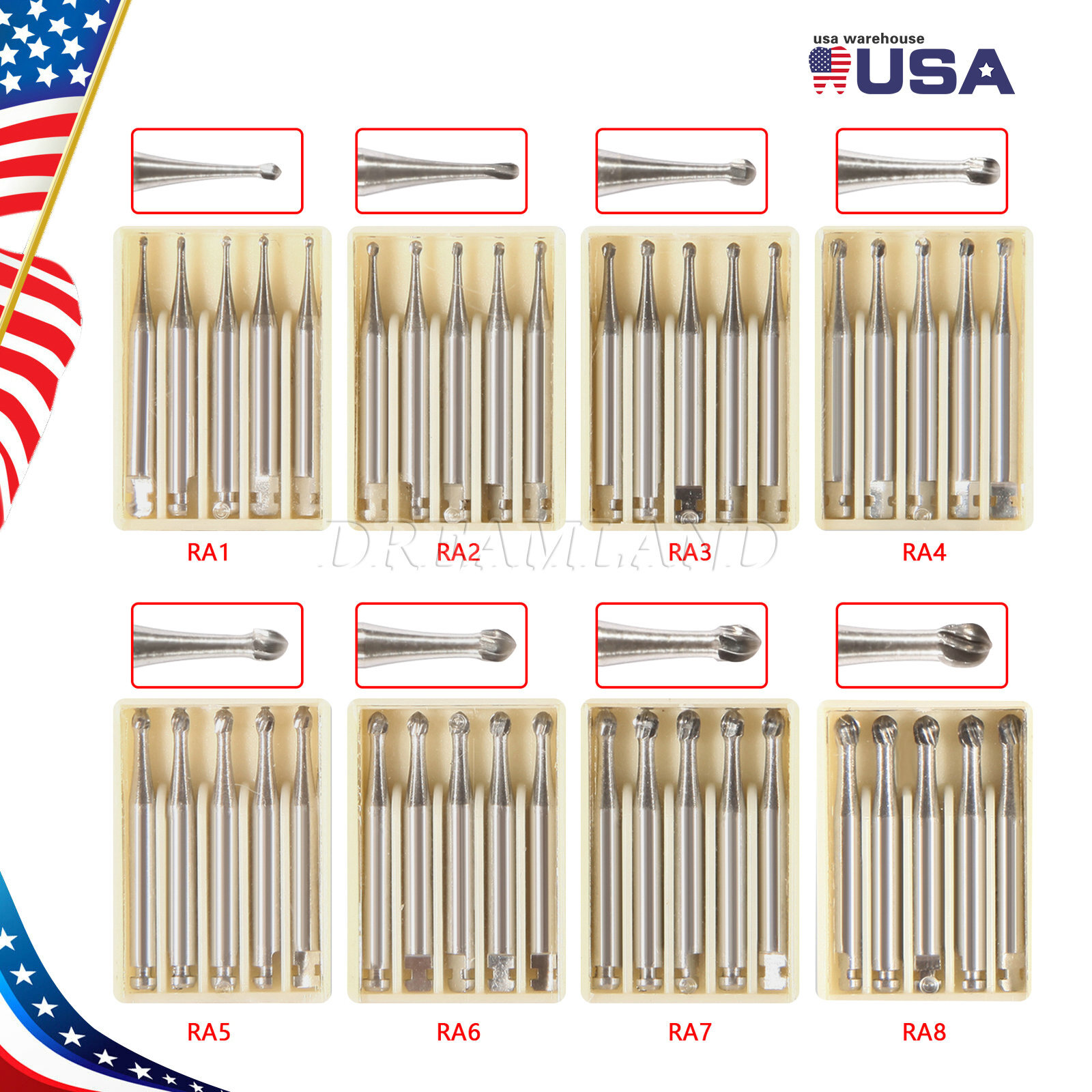 5 Pcs/Box RA1-8 Dental Tungsten Carbide Bur Fit Low Speed Contra Angle Handpiece