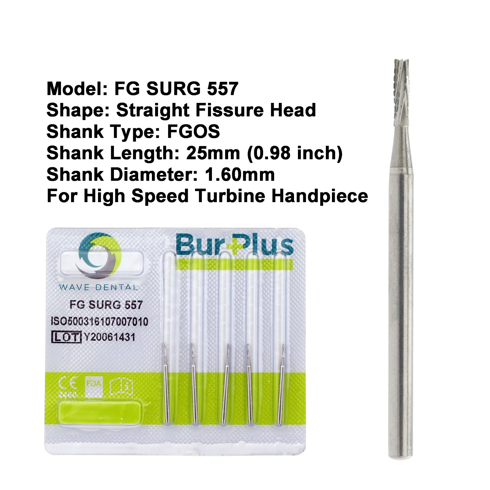Wave Dental Straight Fissure Burs Surgical High Speed FG SURG 556 557 557L 558