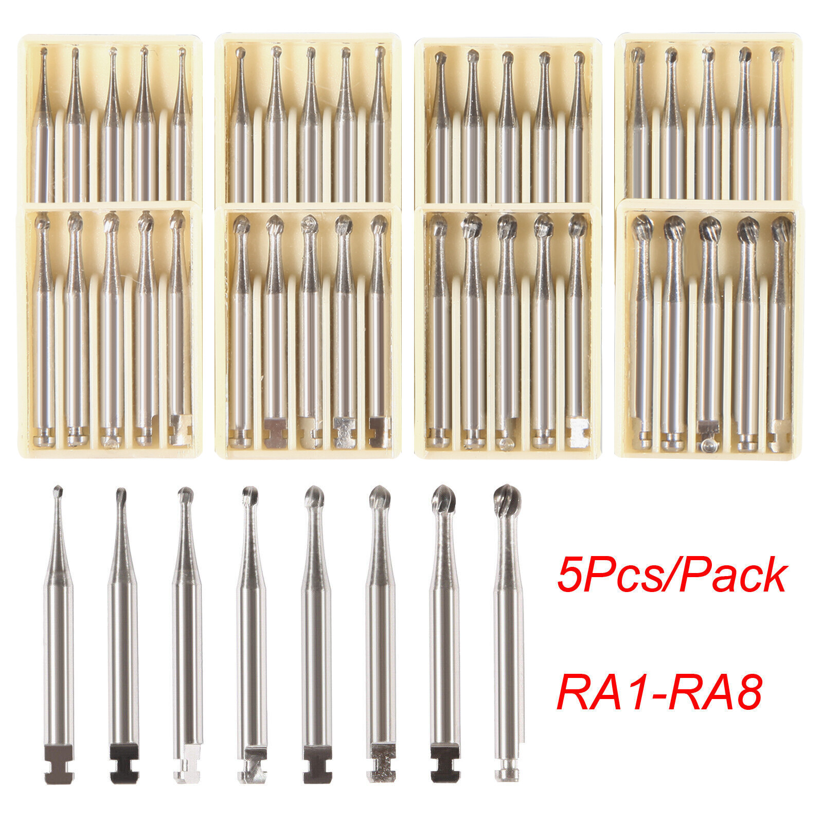 5pcs Dental Round Carbide Bur for Slow Speed Latch Type RA 1# -RA 8#