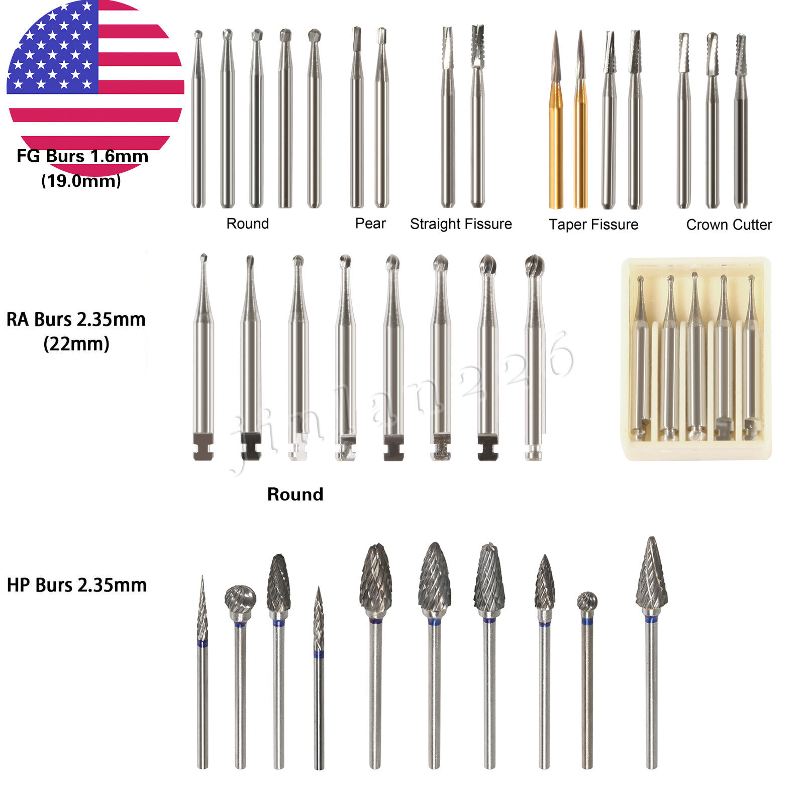 Dental Tungsten Carbide FG RA Round Burs High Speed Handpiece Steel Endo Drills