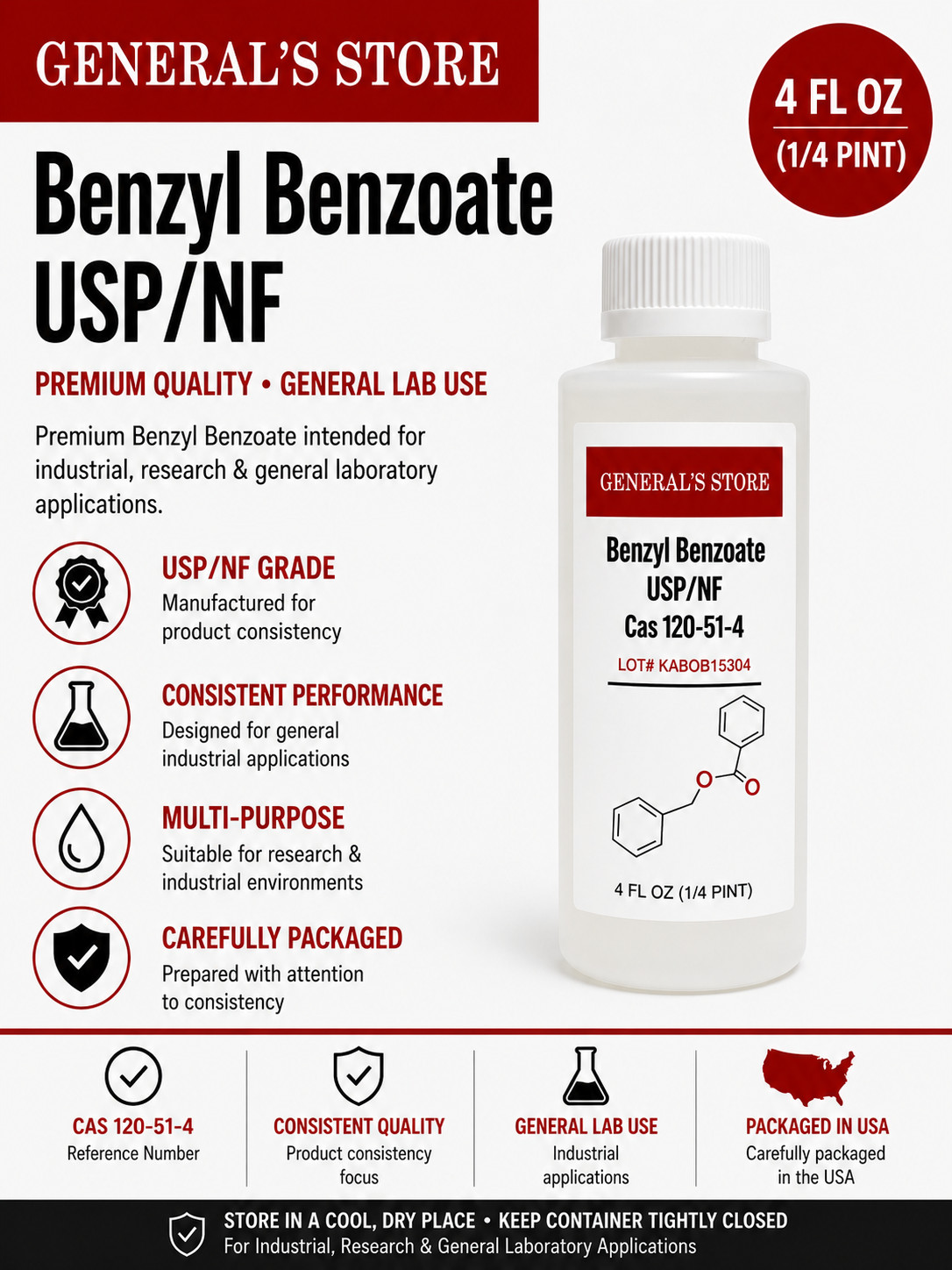 Kalama Benzyl Benzoate USP/NF- Assorted Sizes – Free Shipping
