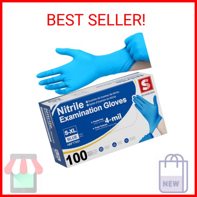 Schneider Nitrile Exam Gloves, 4 Mil, Blue, Small 100-ct Box, Gloves Disposable