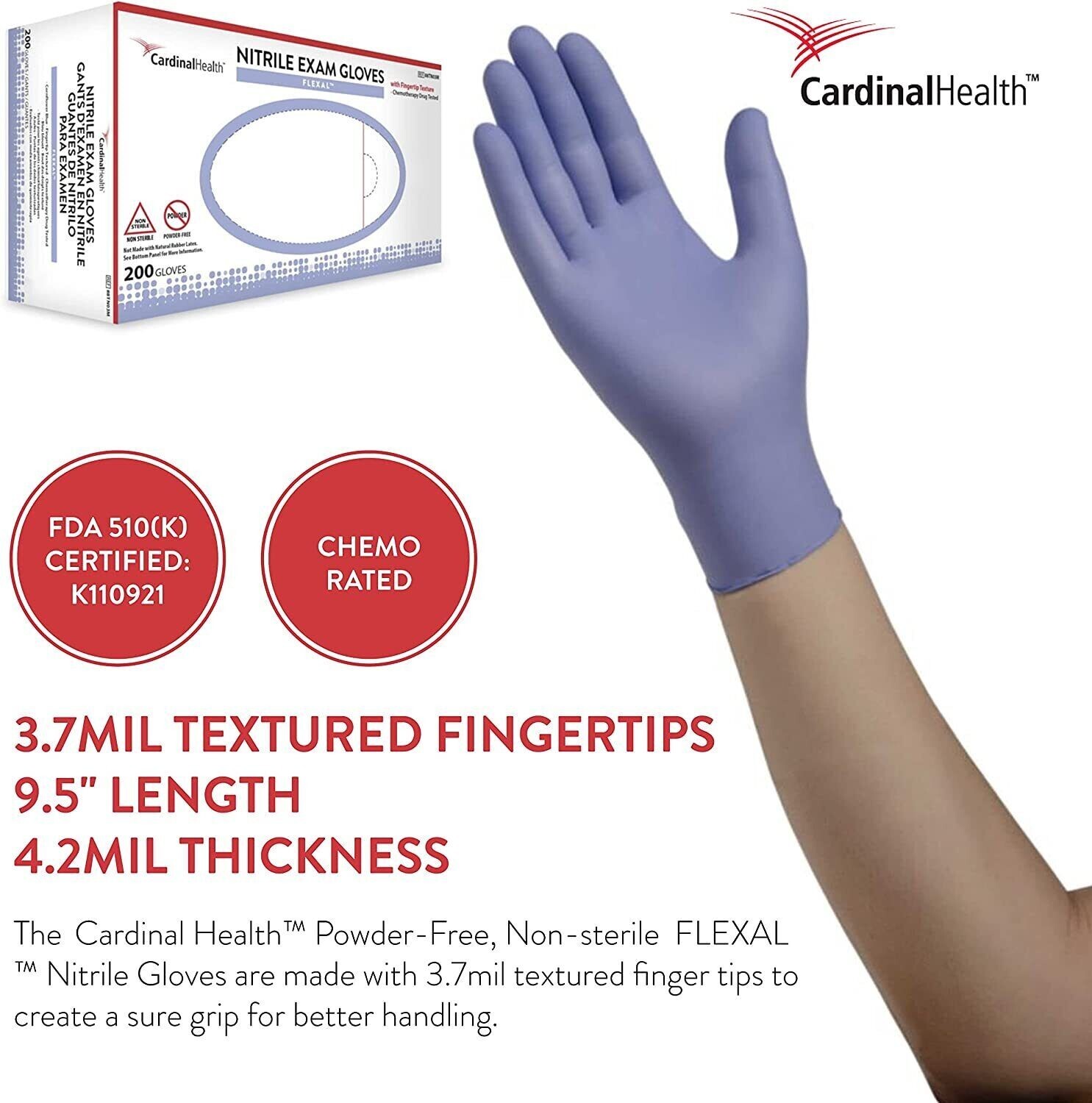 Cardinal Health Flexal Nitrile Gloves – 200/Box | Powder Free | Non-Sterile |