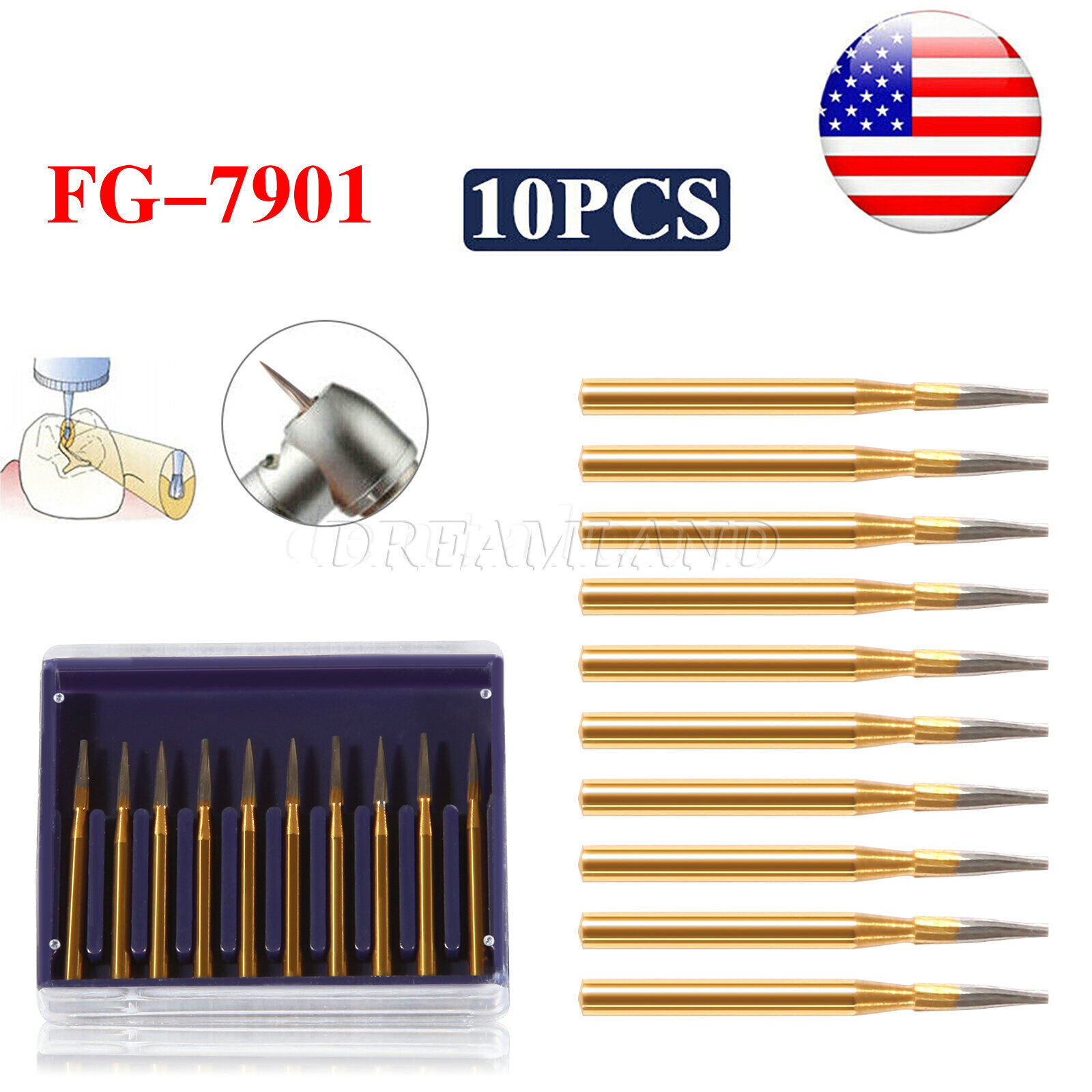 TRIMMING & FINISH DENTAL CARBIDE BURS 12 BLADES FF 7901 NEEDLE 10/PK