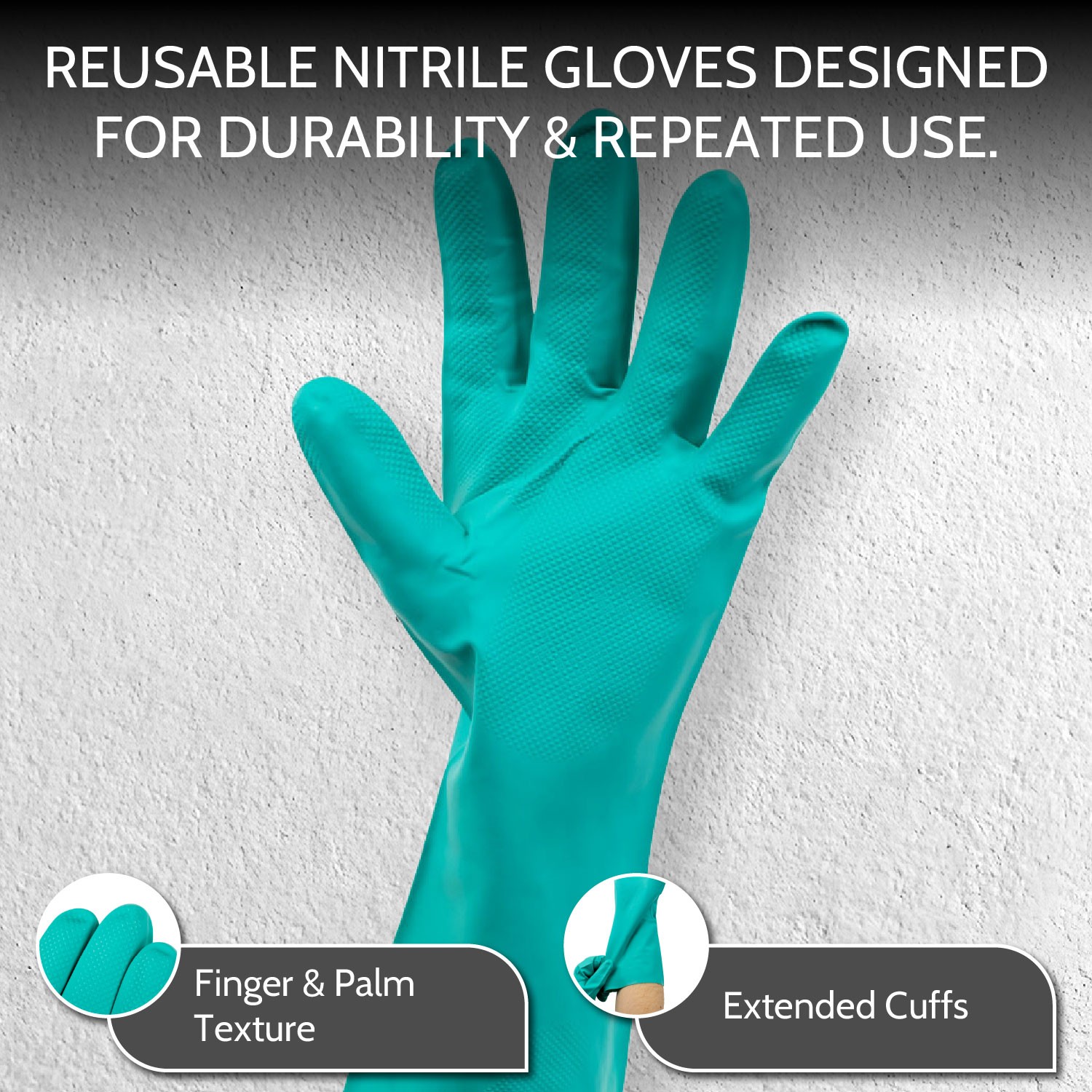 11 Mil Reusable Green Nitrile Gloves Chemical Resistant Diamond Textured