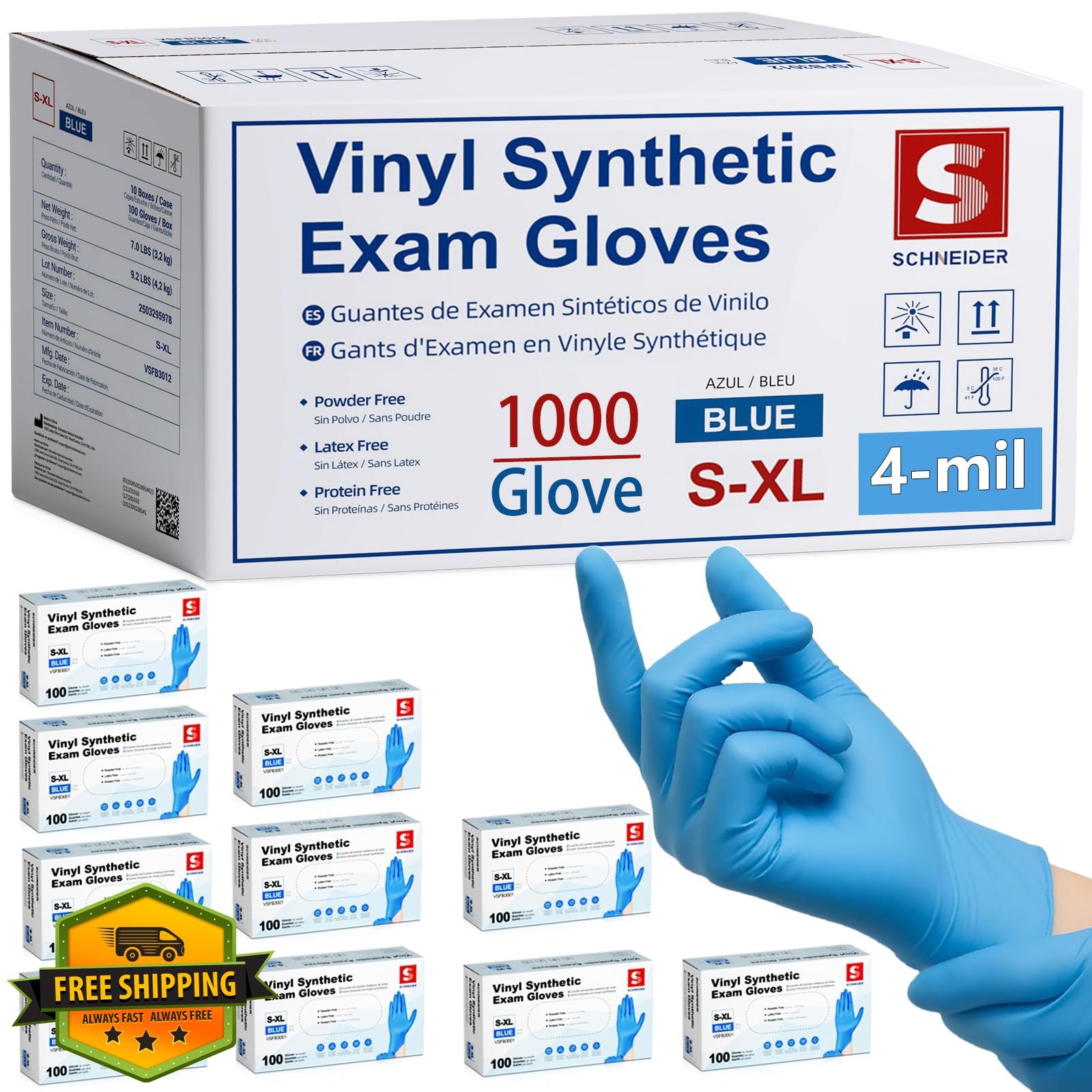 Schneider Blue Exam Gloves Medium 1000