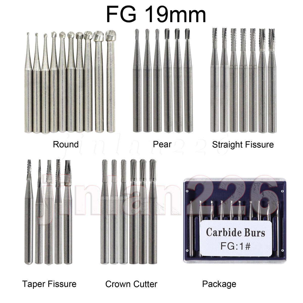 20 Types Dental Round Tungsten Carbide FG Bur For Surgical/ High Speed Handpiece
