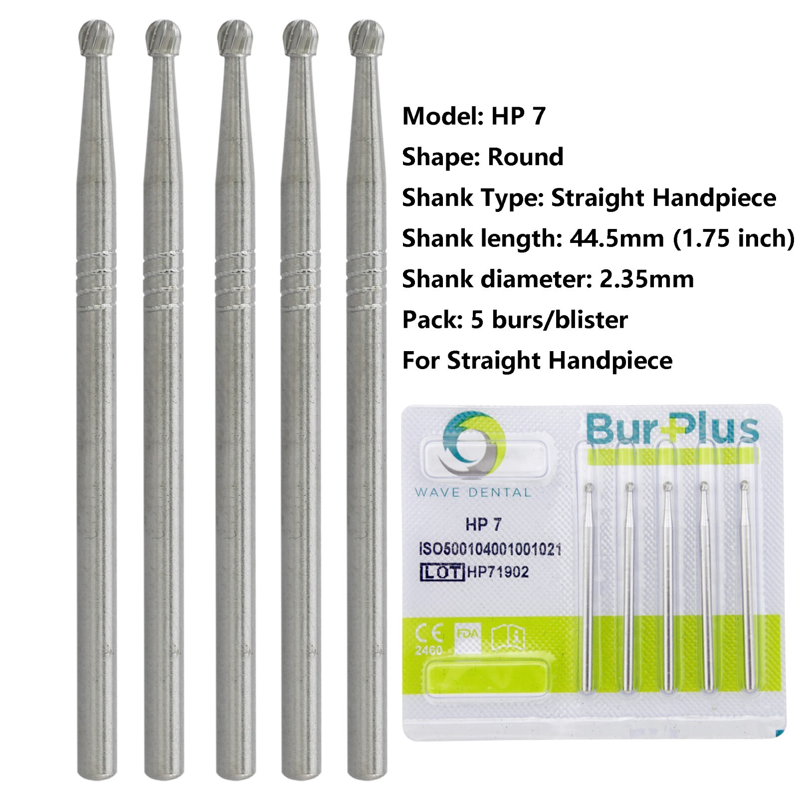 Wave Dental Round Tungsten Carbide Burs HP 44.5mm Shank for Straight Handpiece