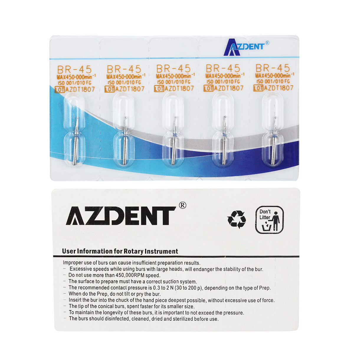 100pcs AZDENT Dental FG Diamond Burs for High Speed Handpiece Friction Grip