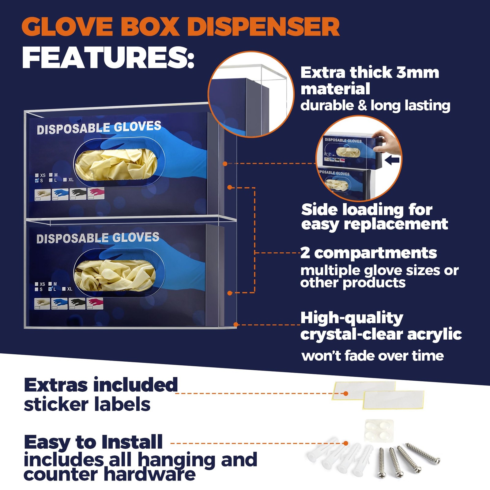 Double Glove Box Holder Wall Mount Dispenser Disposable Medical Kitchen Gloves