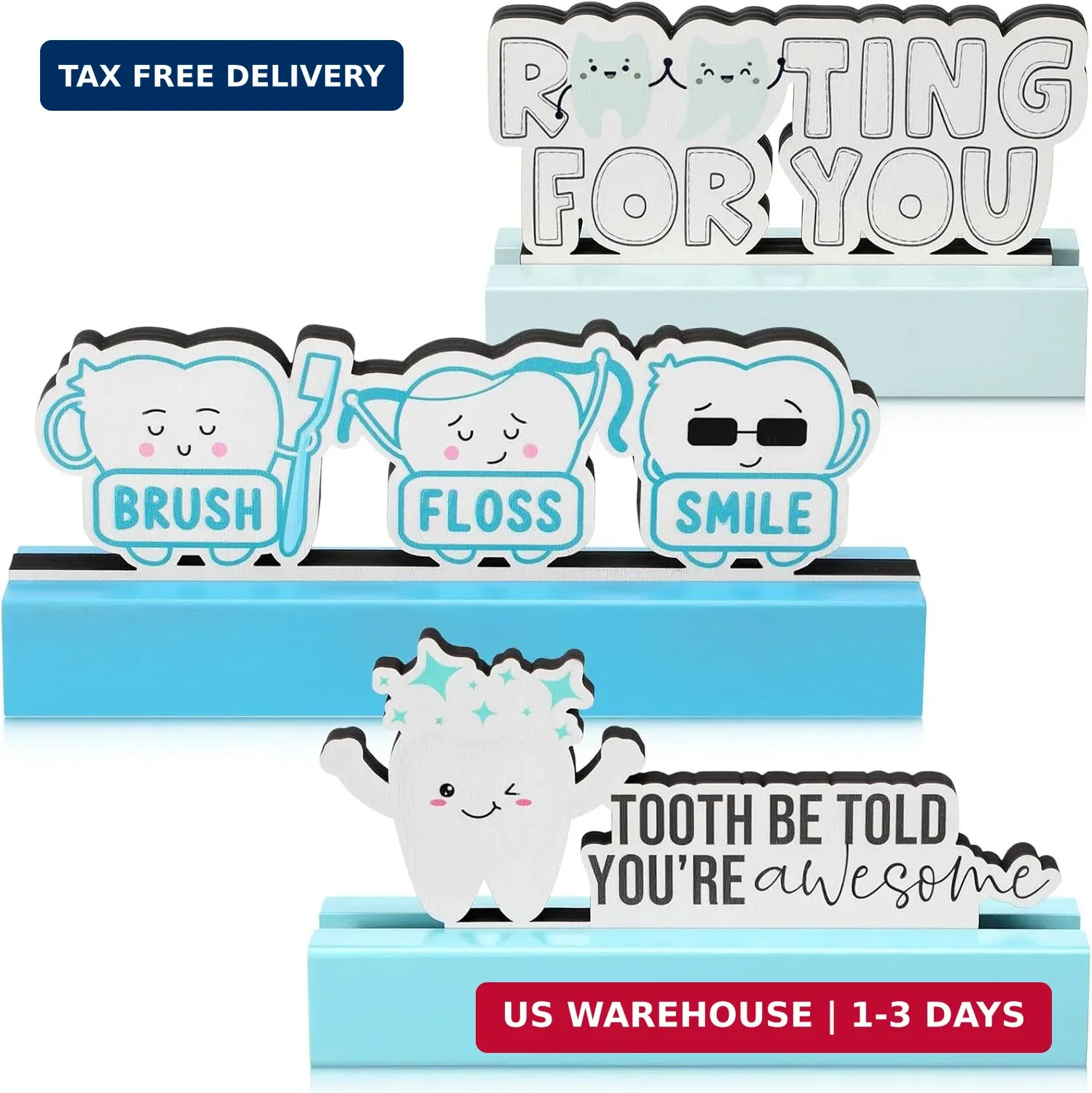 3 Sets Dental Desk Decor Dentist Wooden Table Topper Signs Decor Dental Assistan