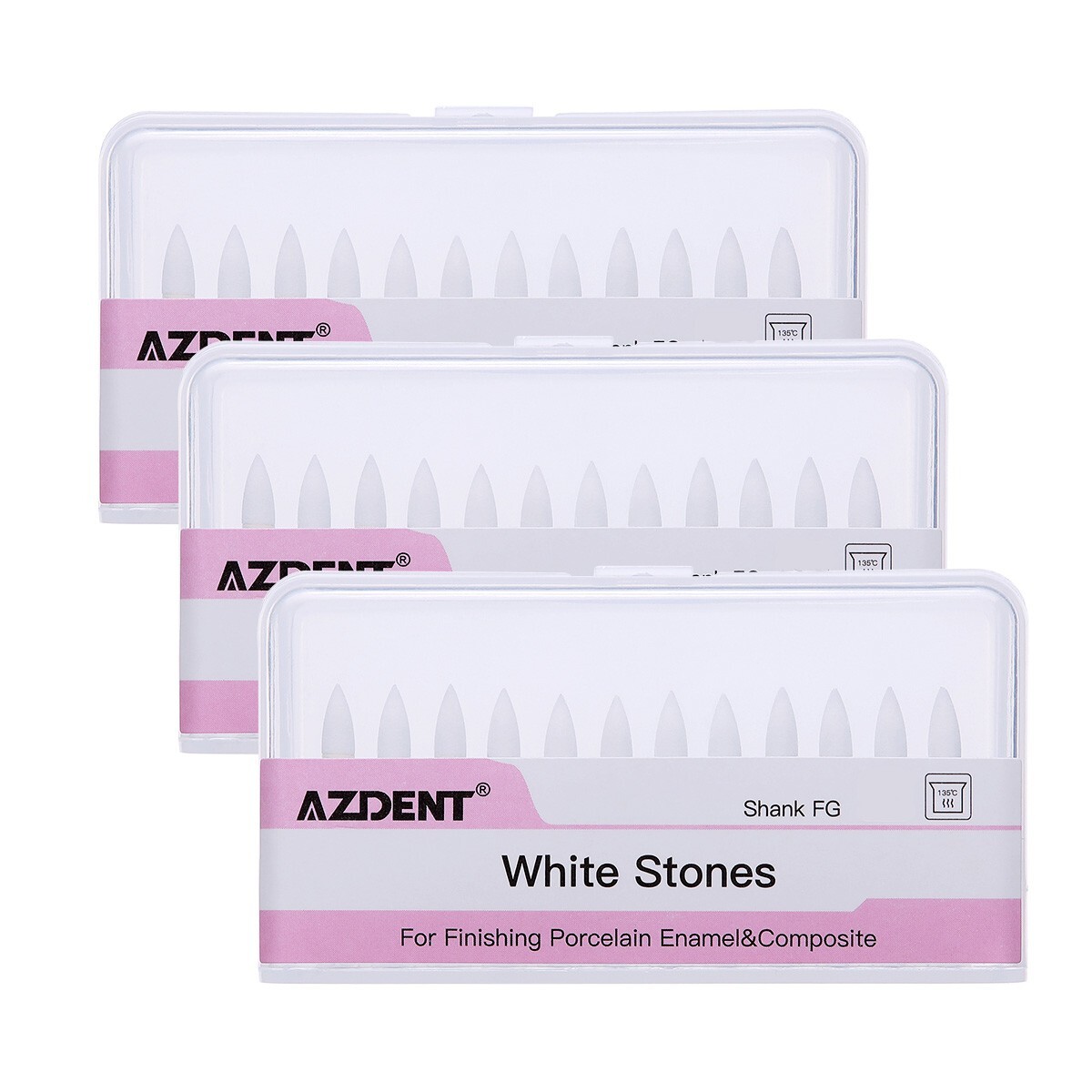 AZDENT Dental Mounted White Stone Polishing Burs FG Polisher For High Speed