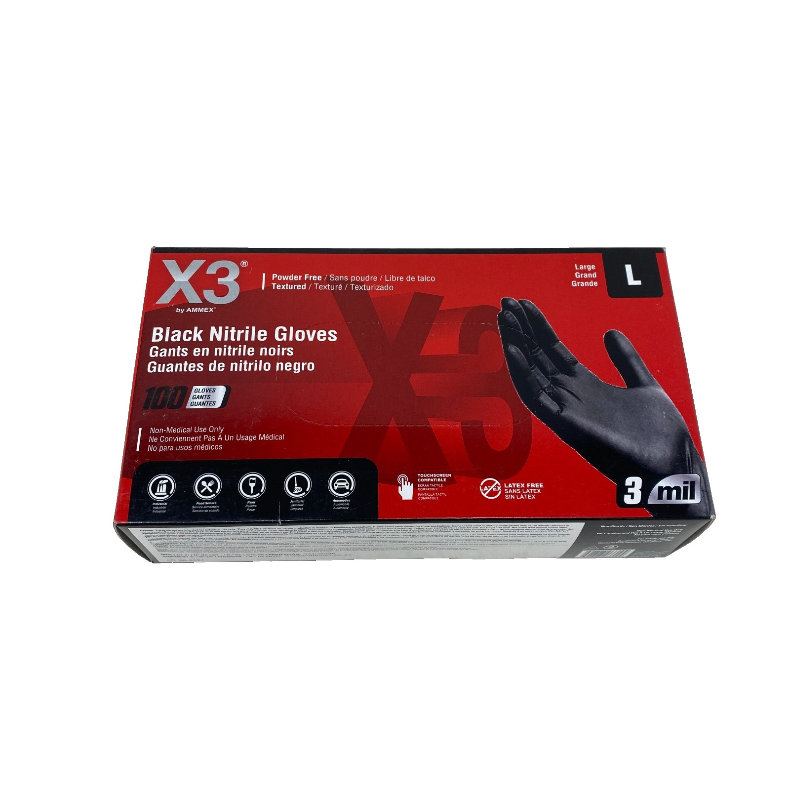 Ammex BX346100 X3 Large Nitrile Gloves Black – Box of 100