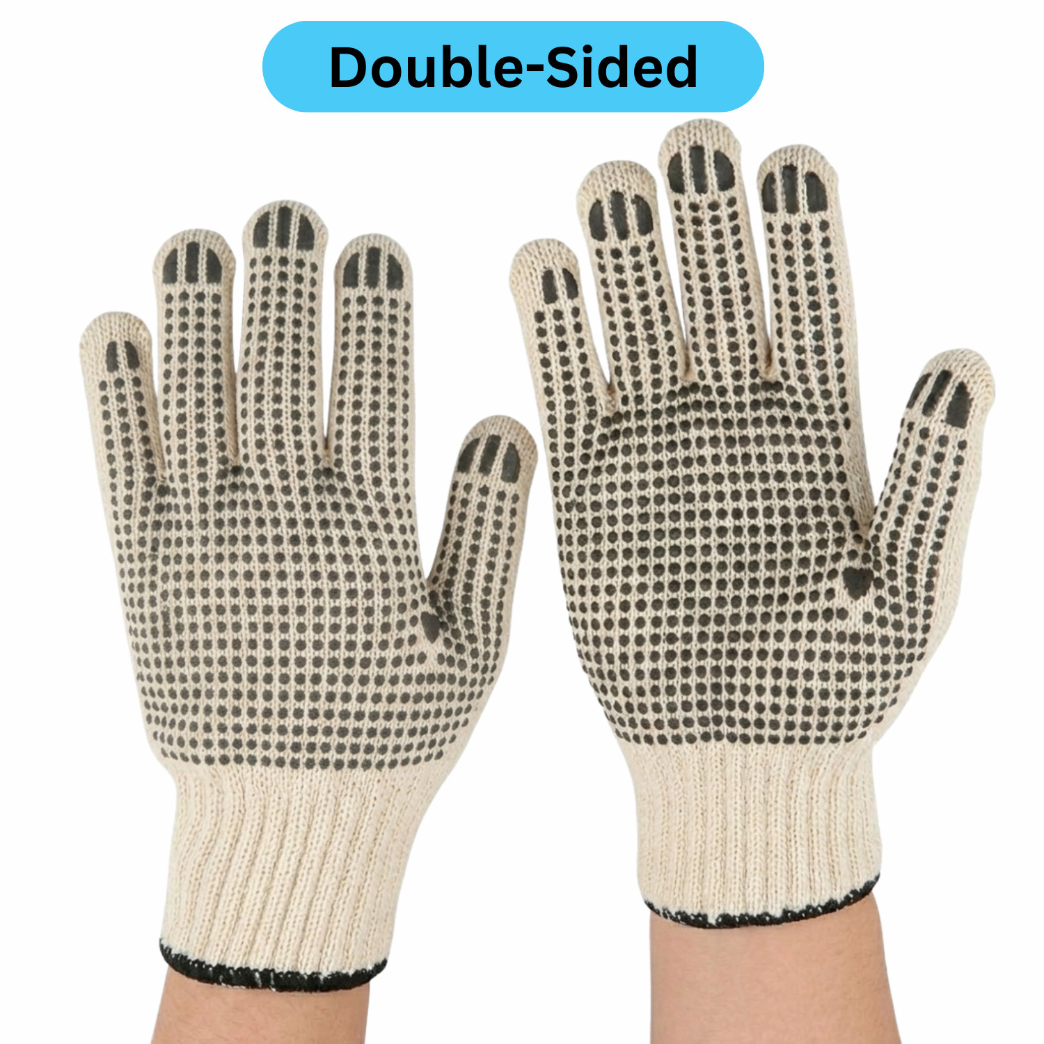 12-24 PVC Double Dot Hand Black Knitted Cotton Tan Non-Disposable Gloves