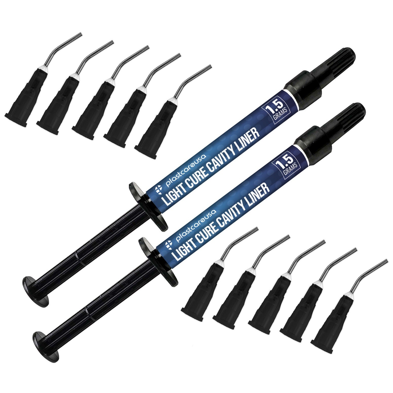 2 Dental Light Curve Cavity Liner Syringe 1.5g + 10 Applicator Tips, Made in USA