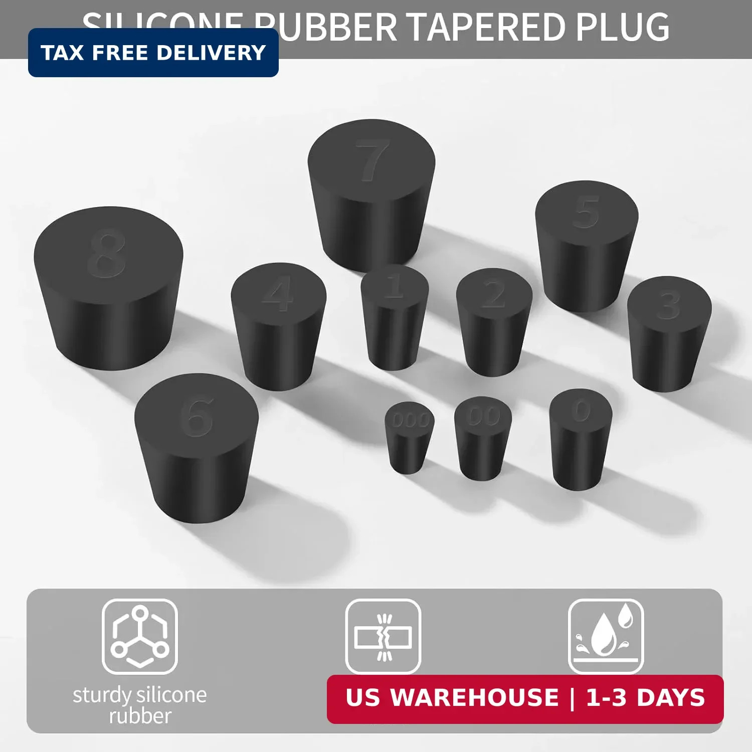 Aleric 26 Pack Solid Rubber Stoppers – 11 Assorted Sizes Stopper Plugs, 000# – 8