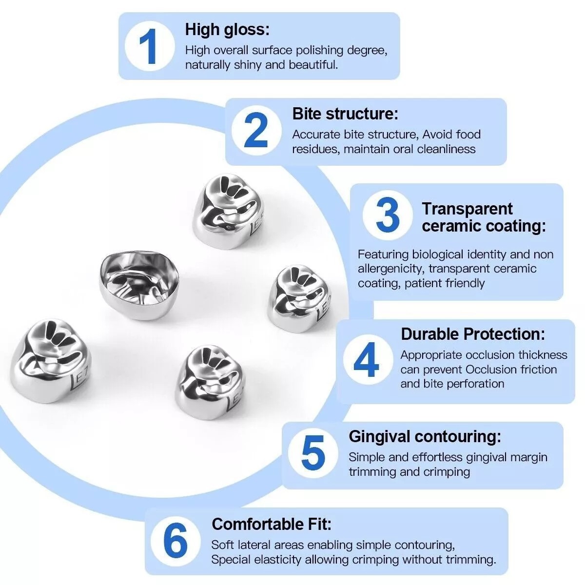 5 Pcs/Box Dental Stainless Steel Kids Primary Molar Crown Pediatric Metal Crowns