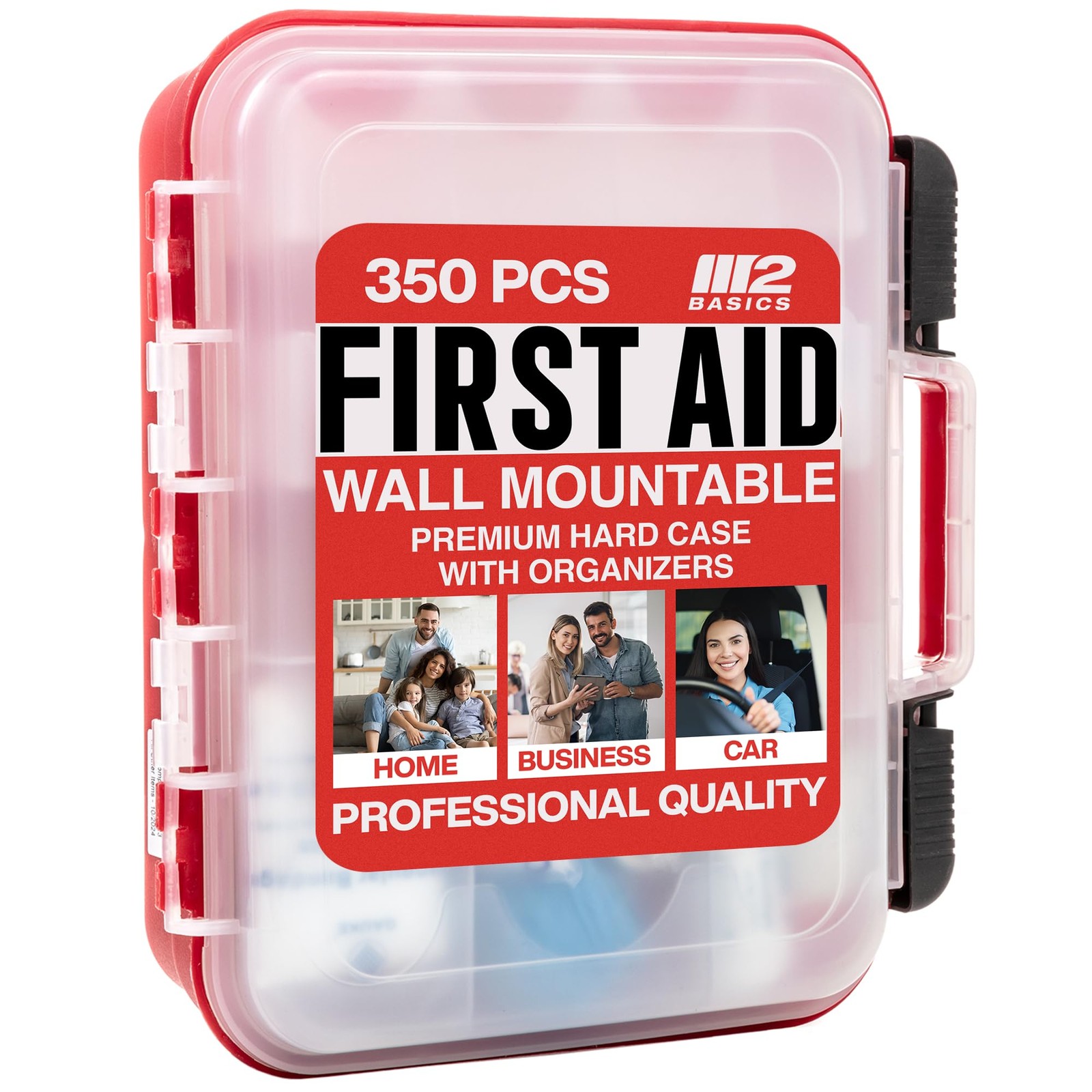 M2 BASICS 350 Piece Professional Wall-Mount First Aid Kit, 350 Set, Red