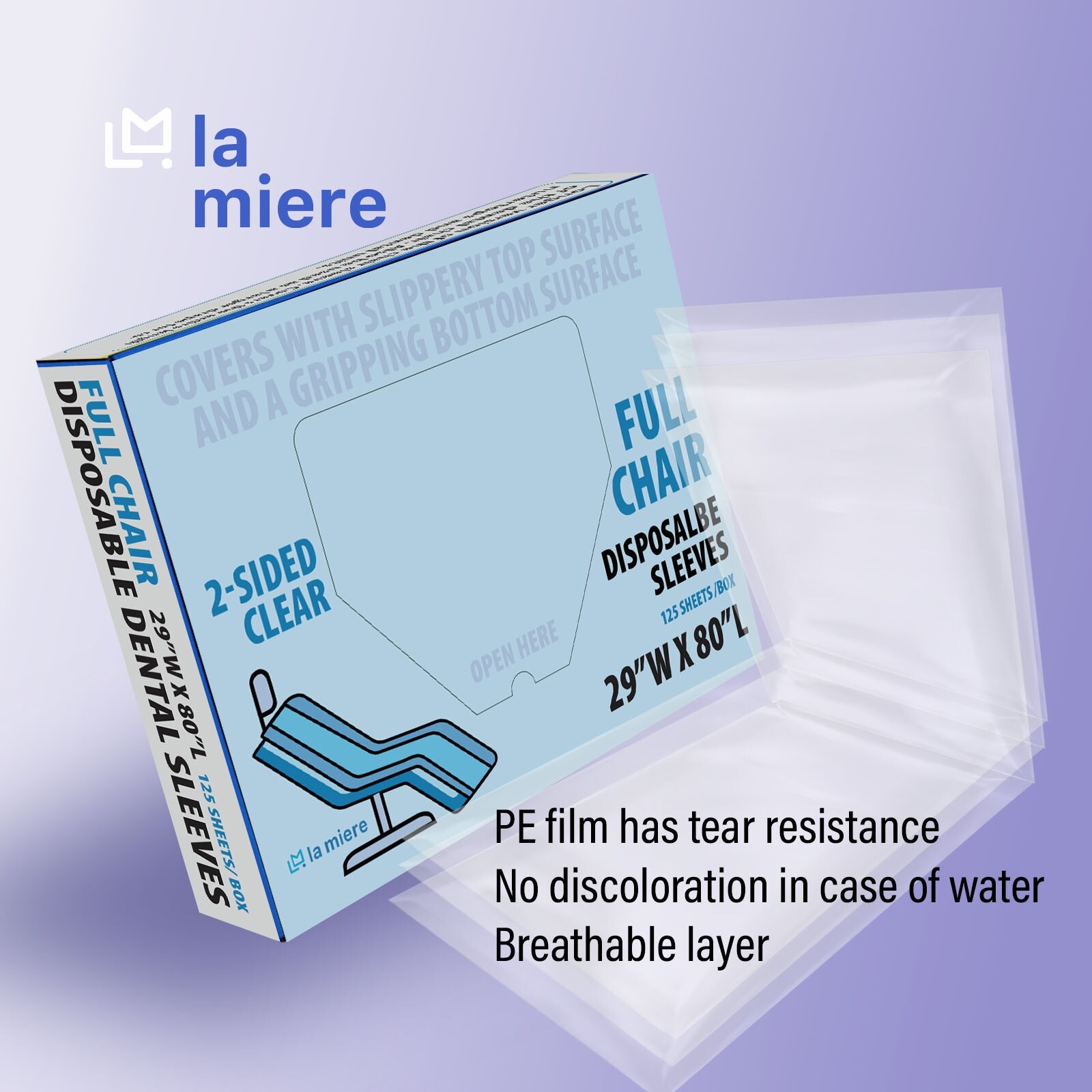 Dental Disposable Full Chair Sleeves Protective Cover Clear 29″X80″ 125/Box