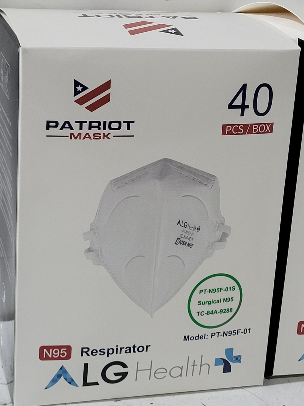 Patriot NIOSH Approved ALG N95 Mask LG Health USA Made QTY 80