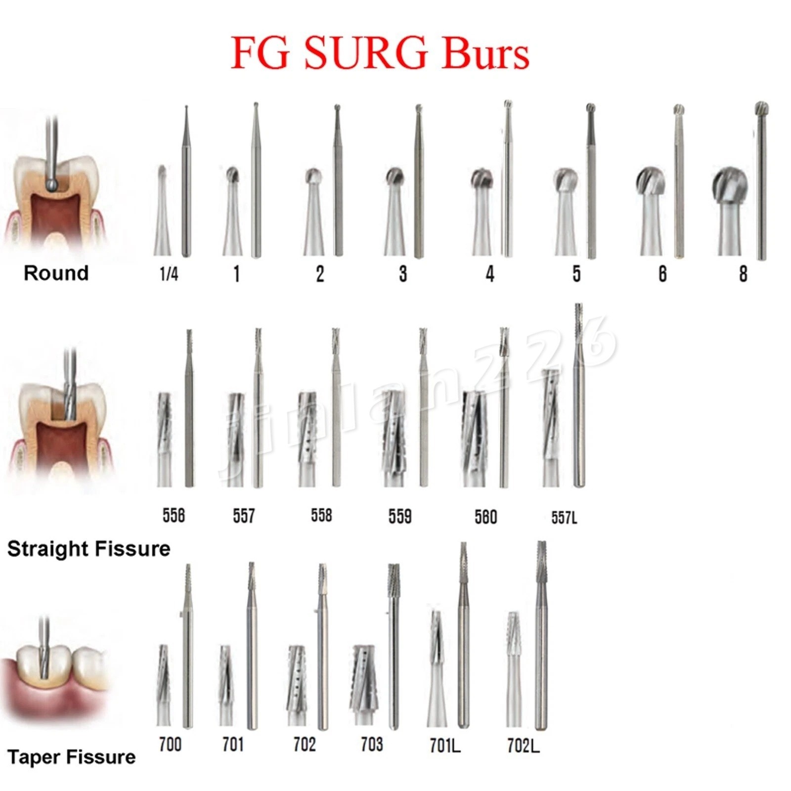 Dental FGOS Surgical Burs Long Carbide Burr 25mm FG SURG 557 702 Round 4 6