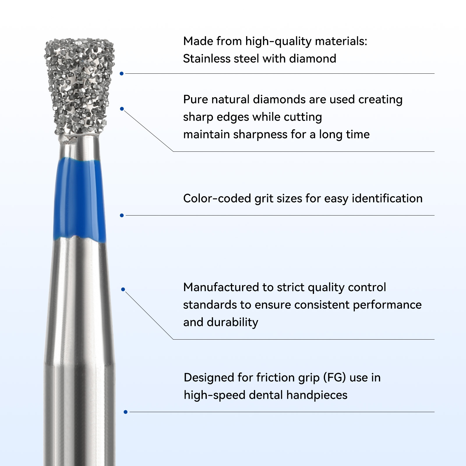 JMU Dental Diamond Burs FG 805-016M Medium Grit Inverted Cone