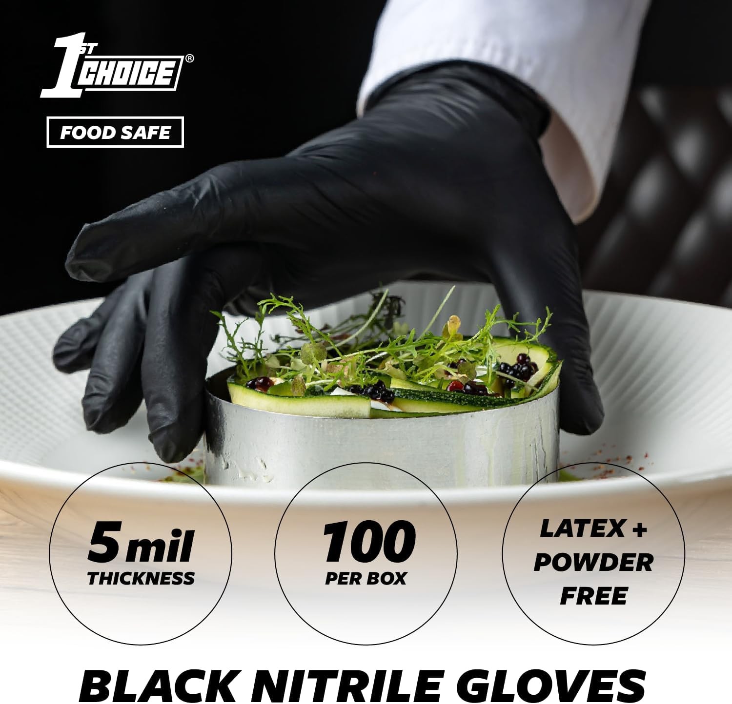 1st Choice Nitrile Gloves Disposable Latex-Free, Black, 5 Mil for Cooking, Cl…