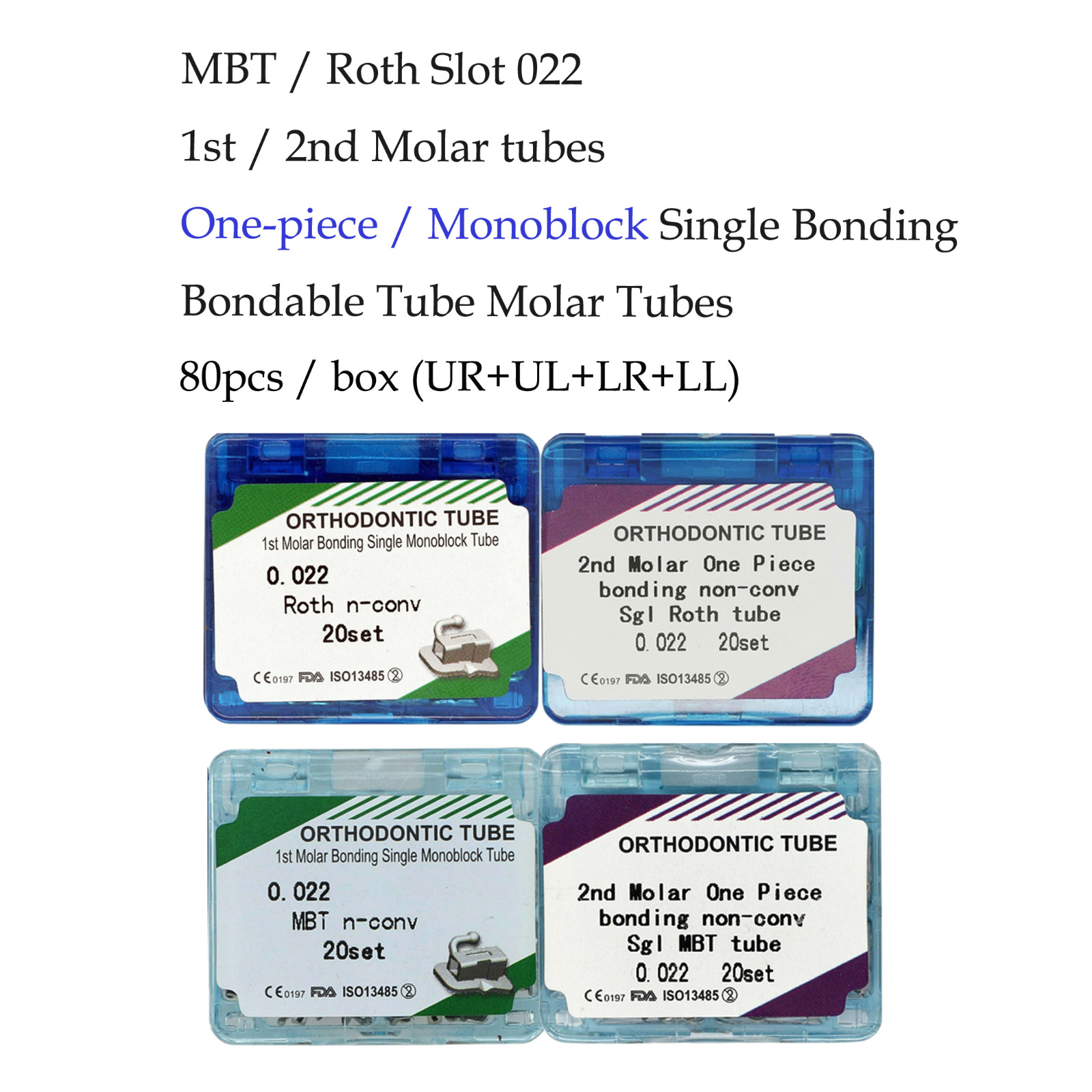 Dental Orthodontic Buccal Tubes 1st 2nd Molar Bracket Roth MBT 022 Bondable