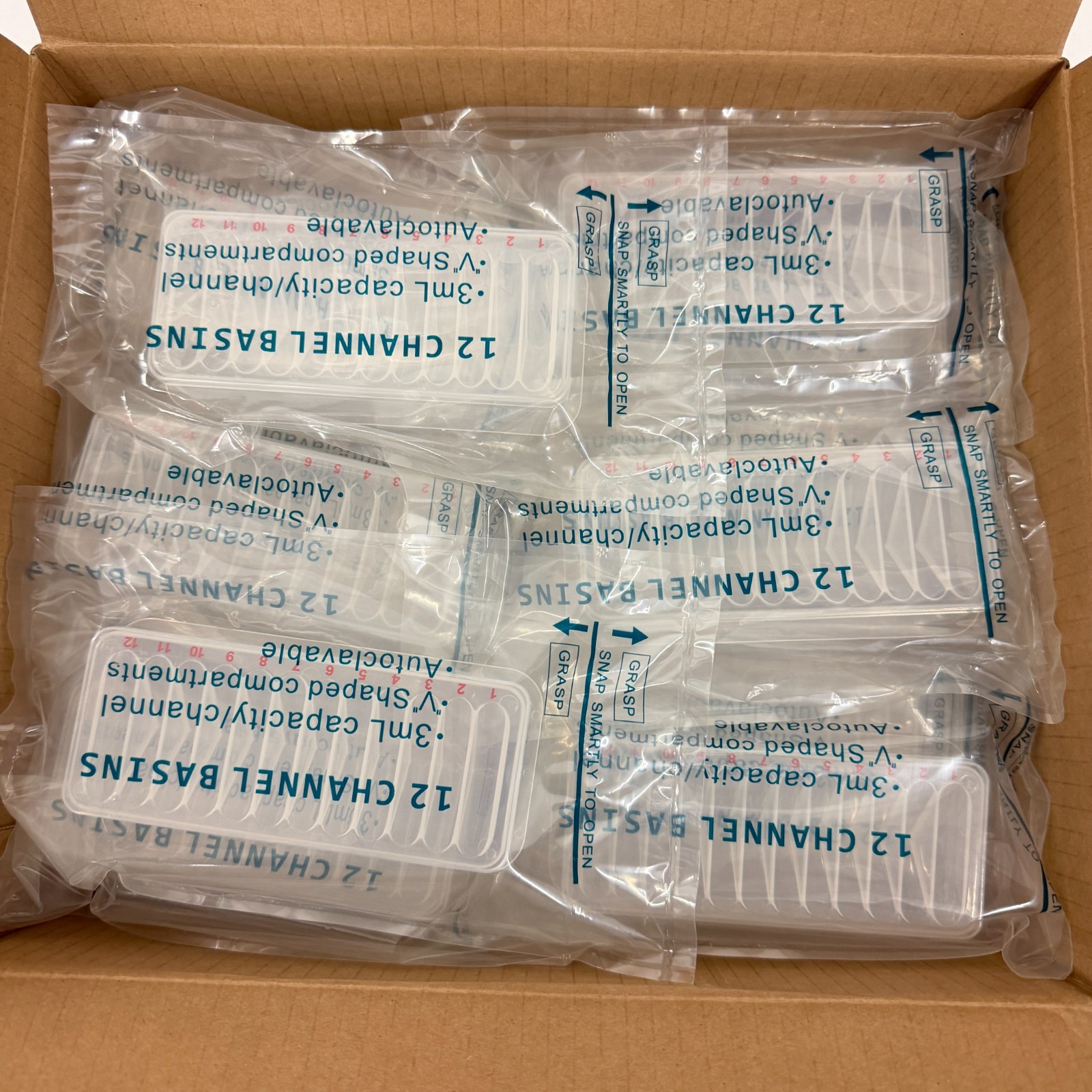 Cole-Parmer 12-Channel Pipetting Reservoir Basin 3mL Sterile 04395-33, 28 Pcs