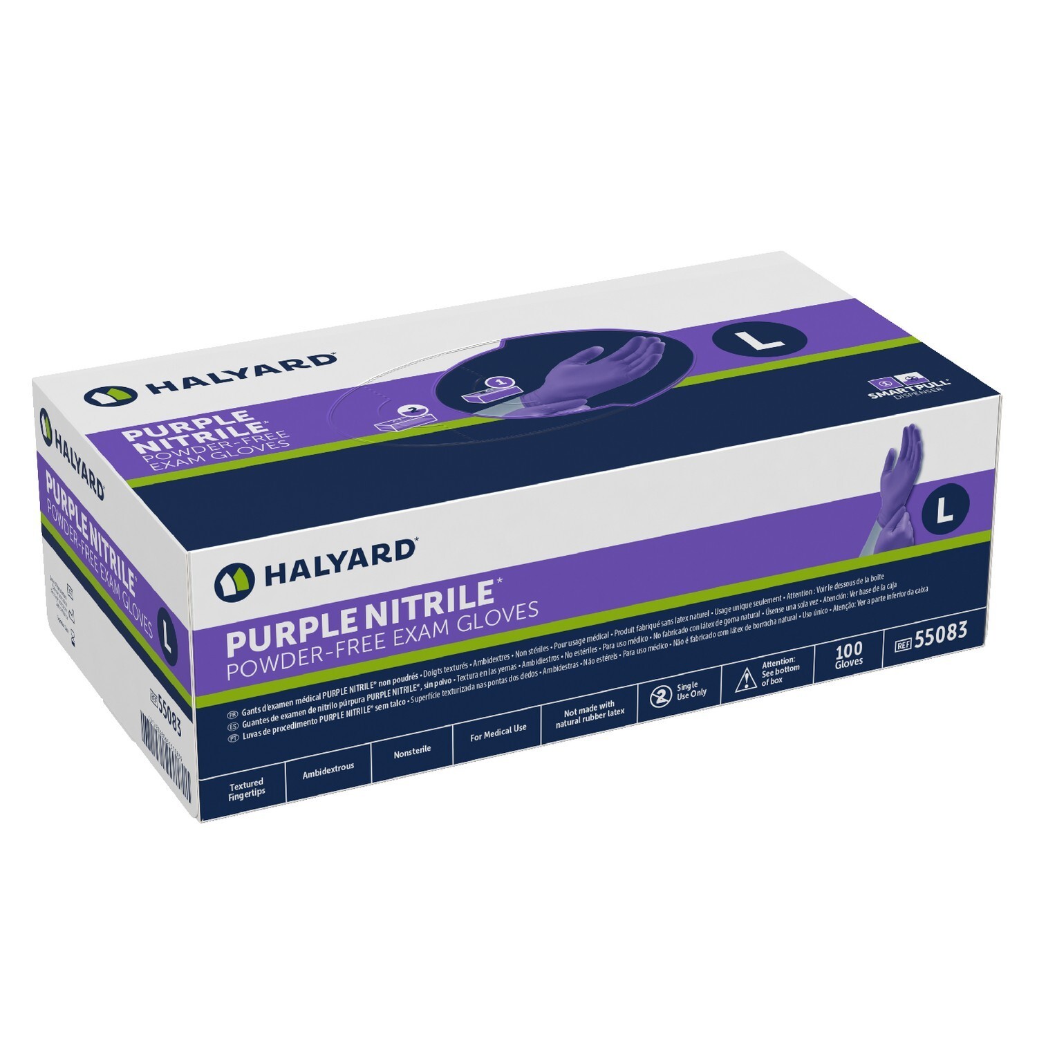 *100-Pieces* Halyard Purple Powder-Free Nitrile Exam Gloves Large 55083